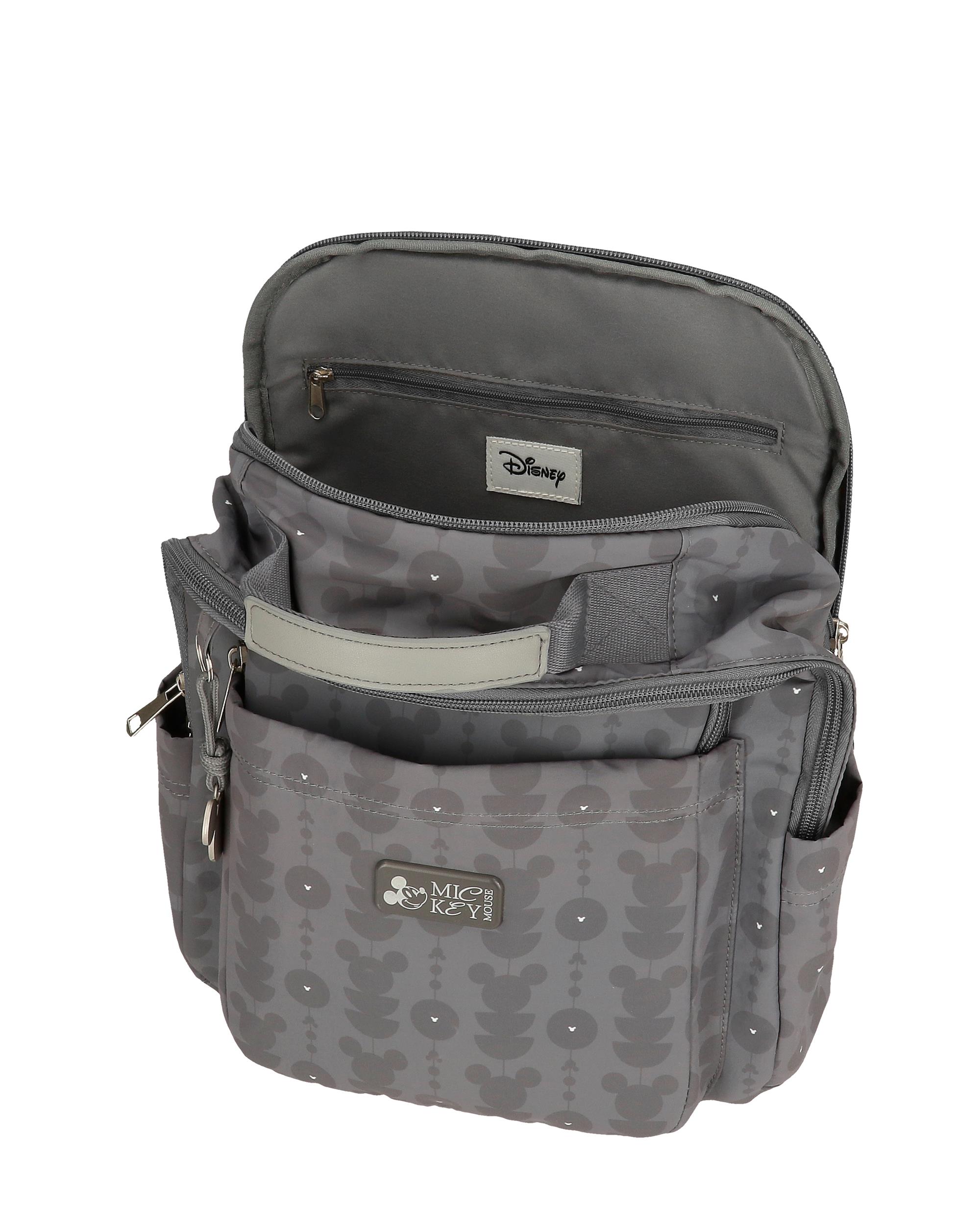 Mochila de Passeio 32 Cm com Bolsos Laterais Zenia Mickey Cinzento-2