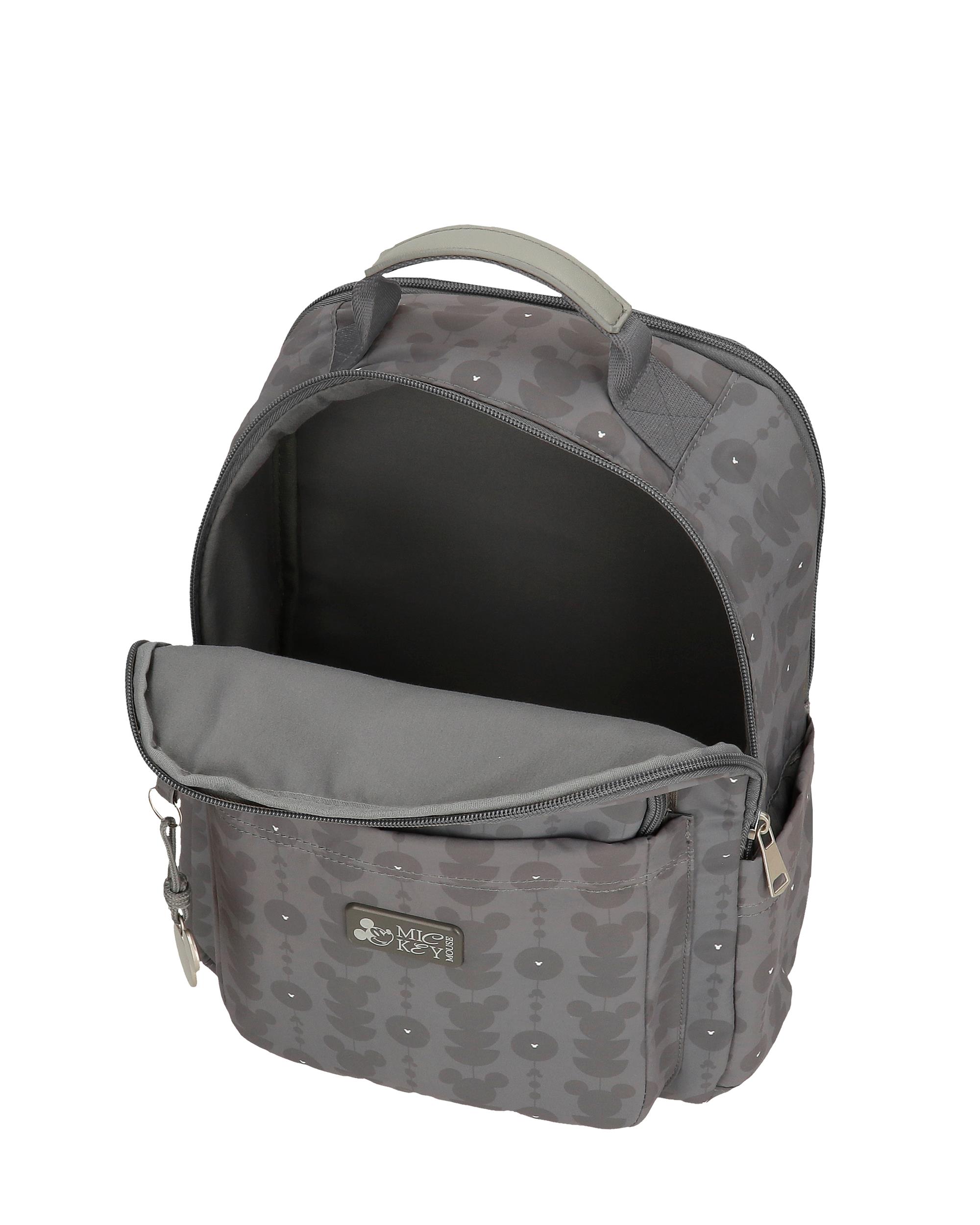 Mochila de Passeio 32 Cm com Bolsos Laterais Zenia Mickey Cinzento-3
