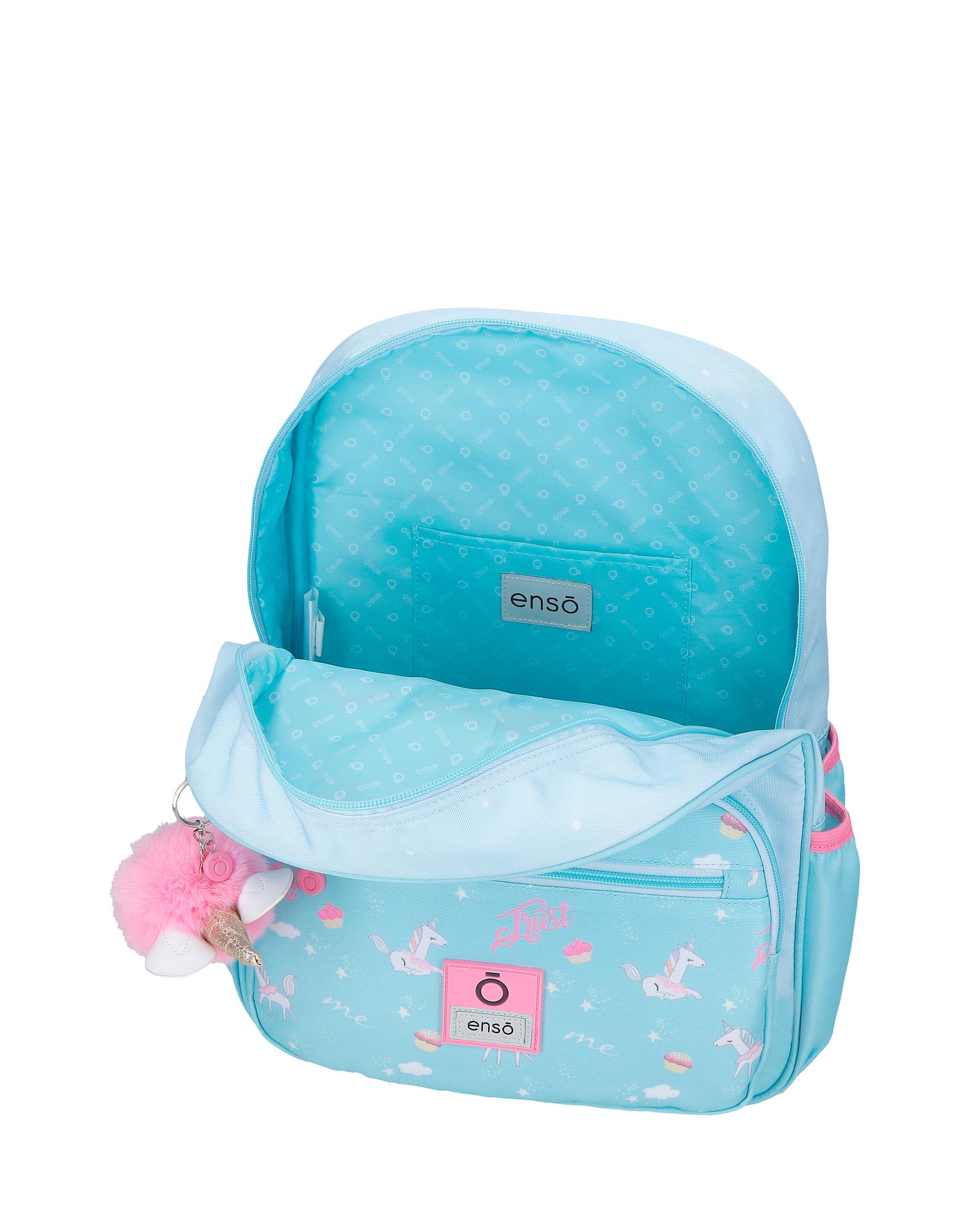 Mochila Escolar. Enso Unicorn Paradise com Capacidade de 13,68l com Carrinho Turquesa Azul Azul-4