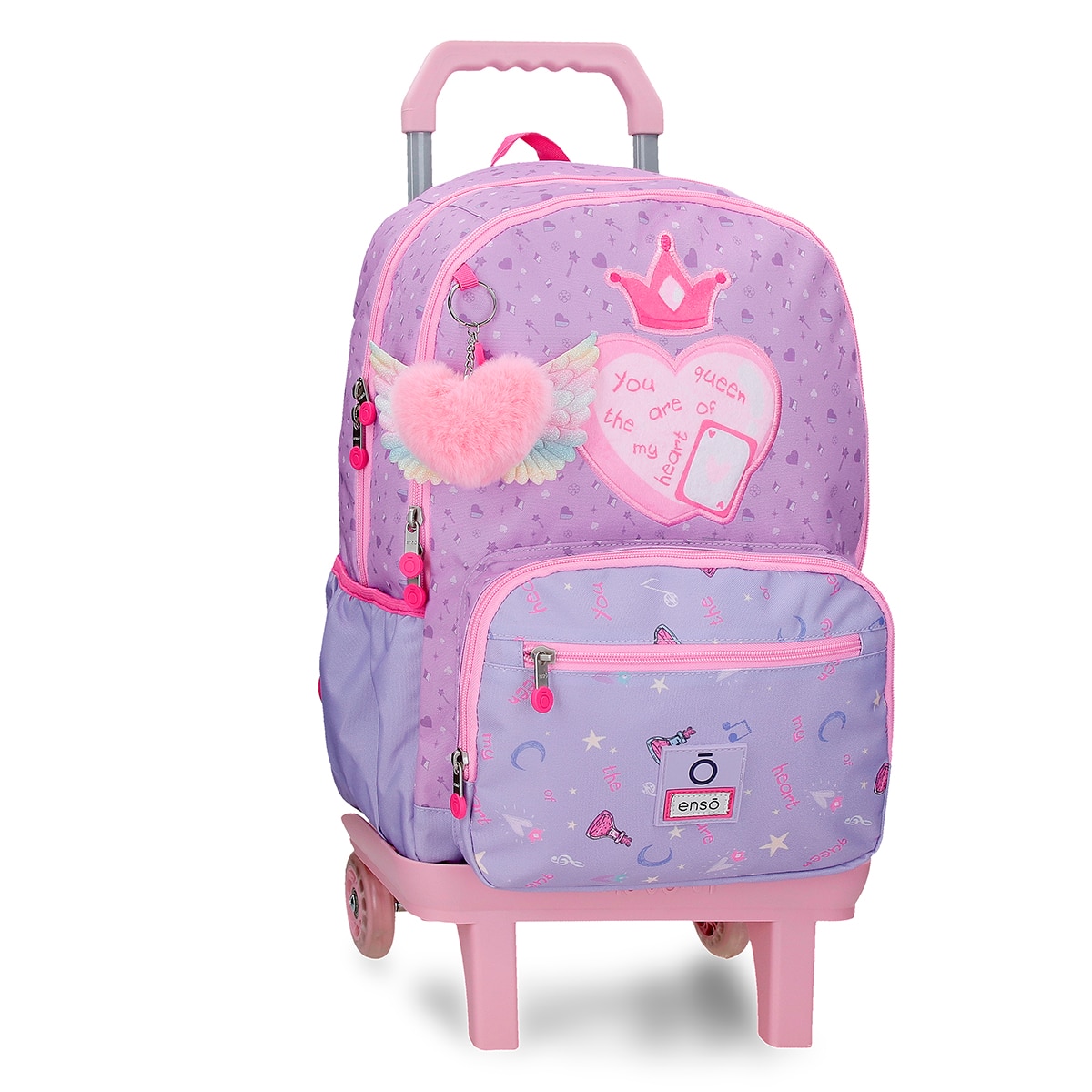 Imagem 0 de Mochila Escolar de Compartimento Duplo Enso Queen Of Hearts com Capacidade de 24l com Trolley Lilás