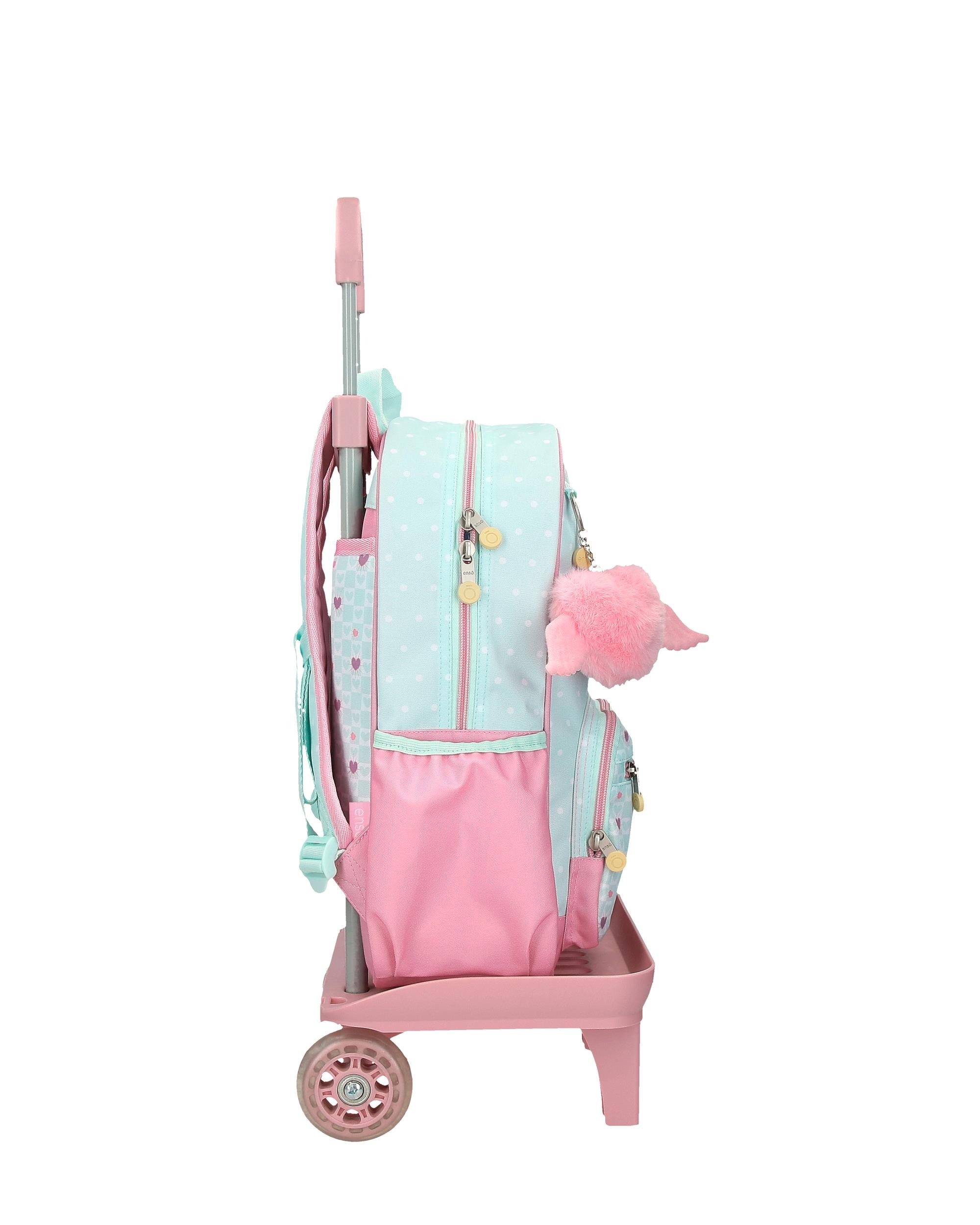 Mochila Escolar Enso Hearts com Capacidade de 13,68l com Carro Turquesa Verde Verde-2
