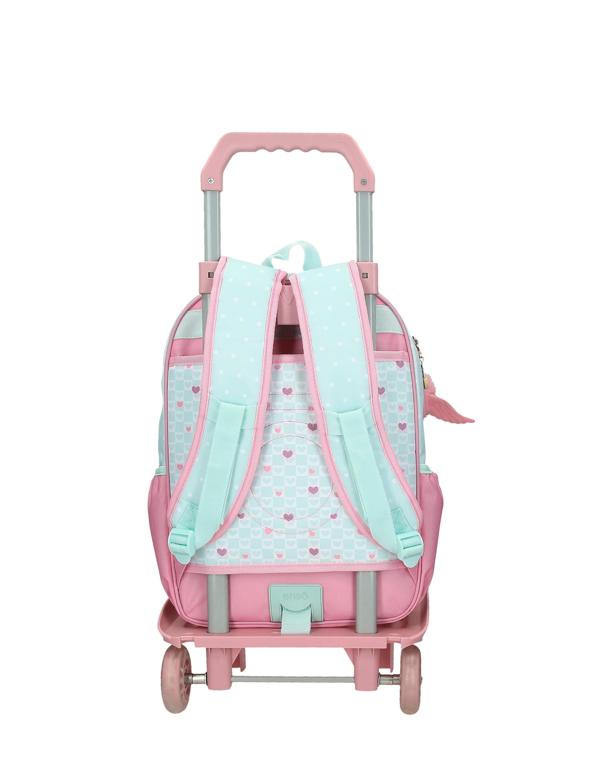 Mochila Escolar Enso Hearts com Capacidade de 13,68l com Carro Turquesa Verde Verde-3