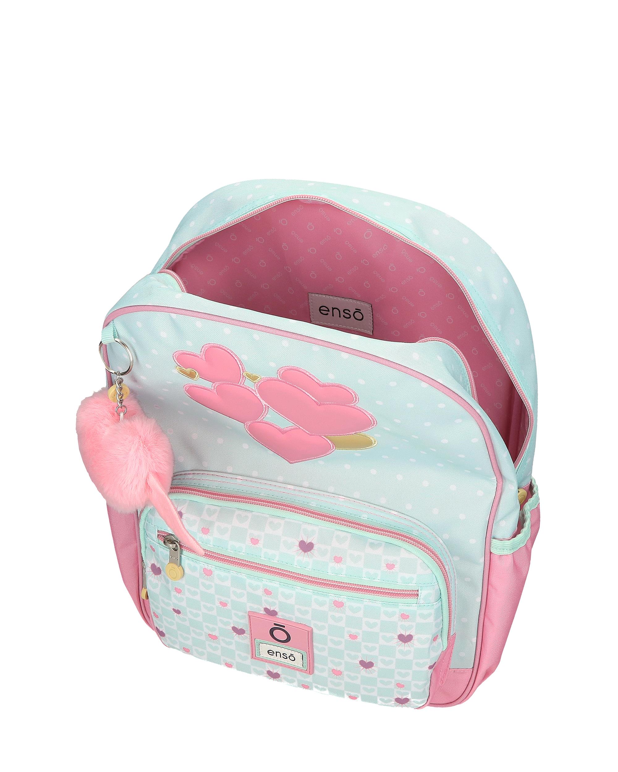 Mochila Escolar Enso Hearts com Capacidade de 13,68l com Carro Turquesa Verde Verde-4