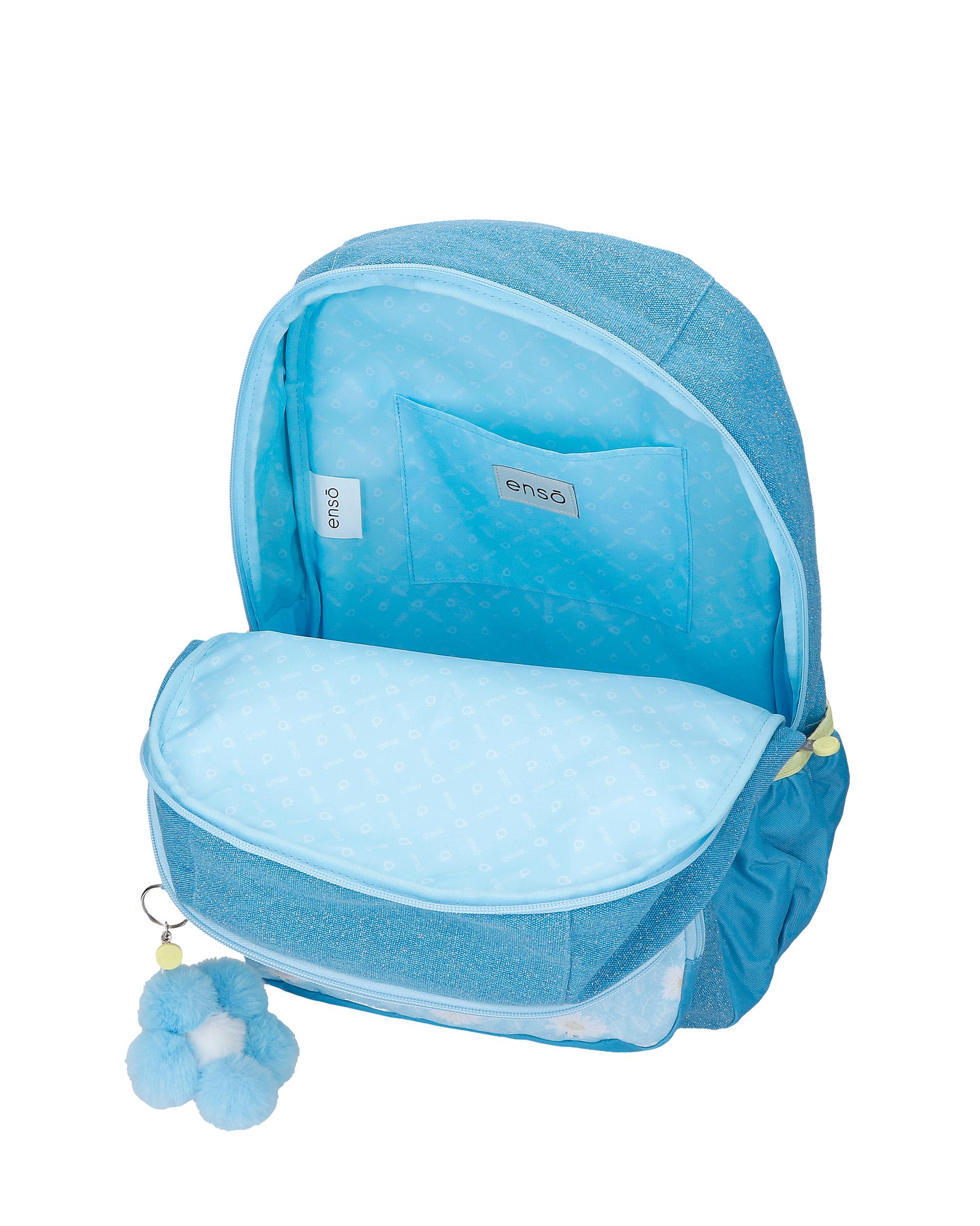 Mochila Escolar de Compartimento Duplo Enso Happiness com Capacidade de 24l com Trolley Denim Azul-4