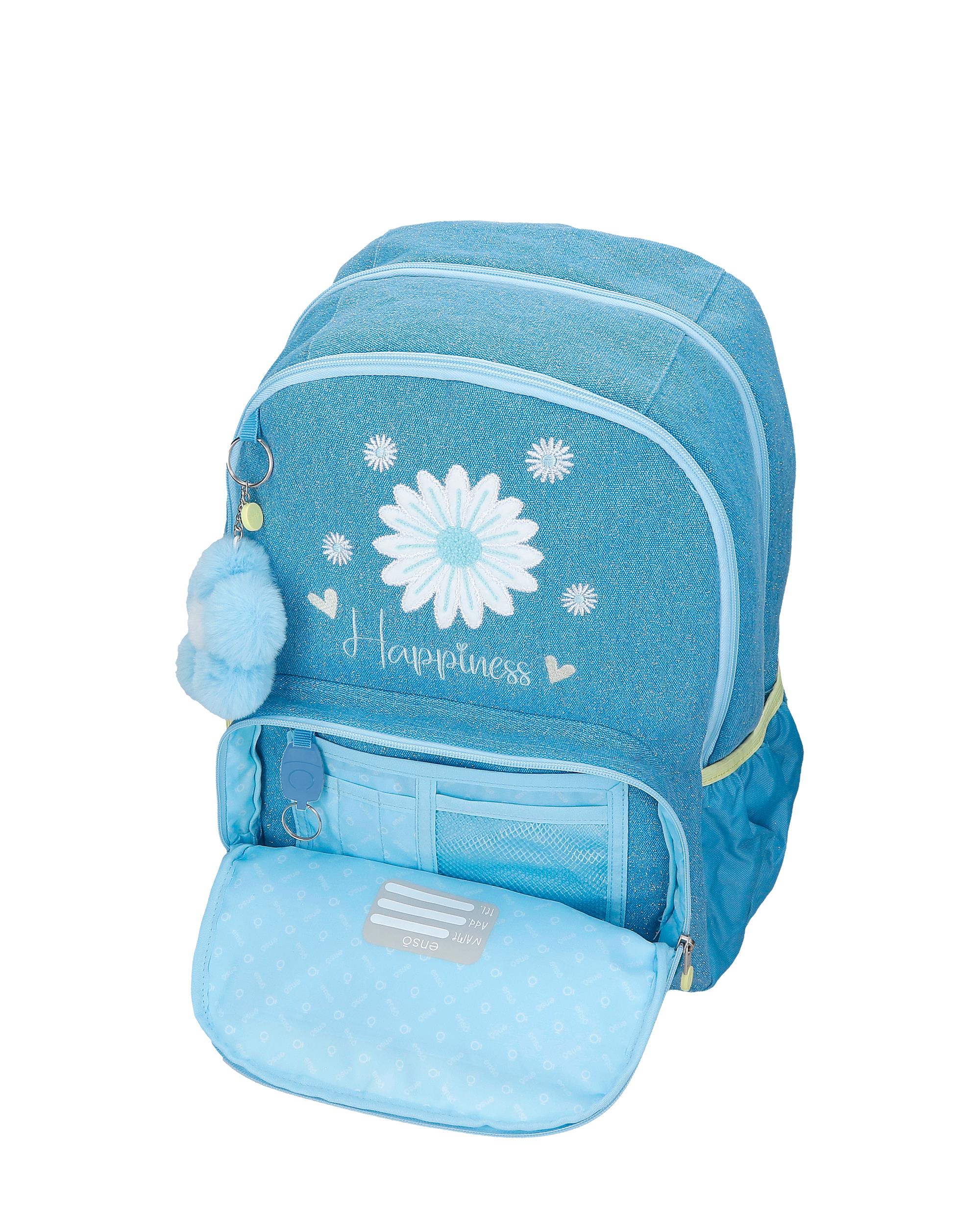 Mochila Escolar de Compartimento Duplo Enso Happiness com Capacidade de 24l com Trolley Denim Azul-5