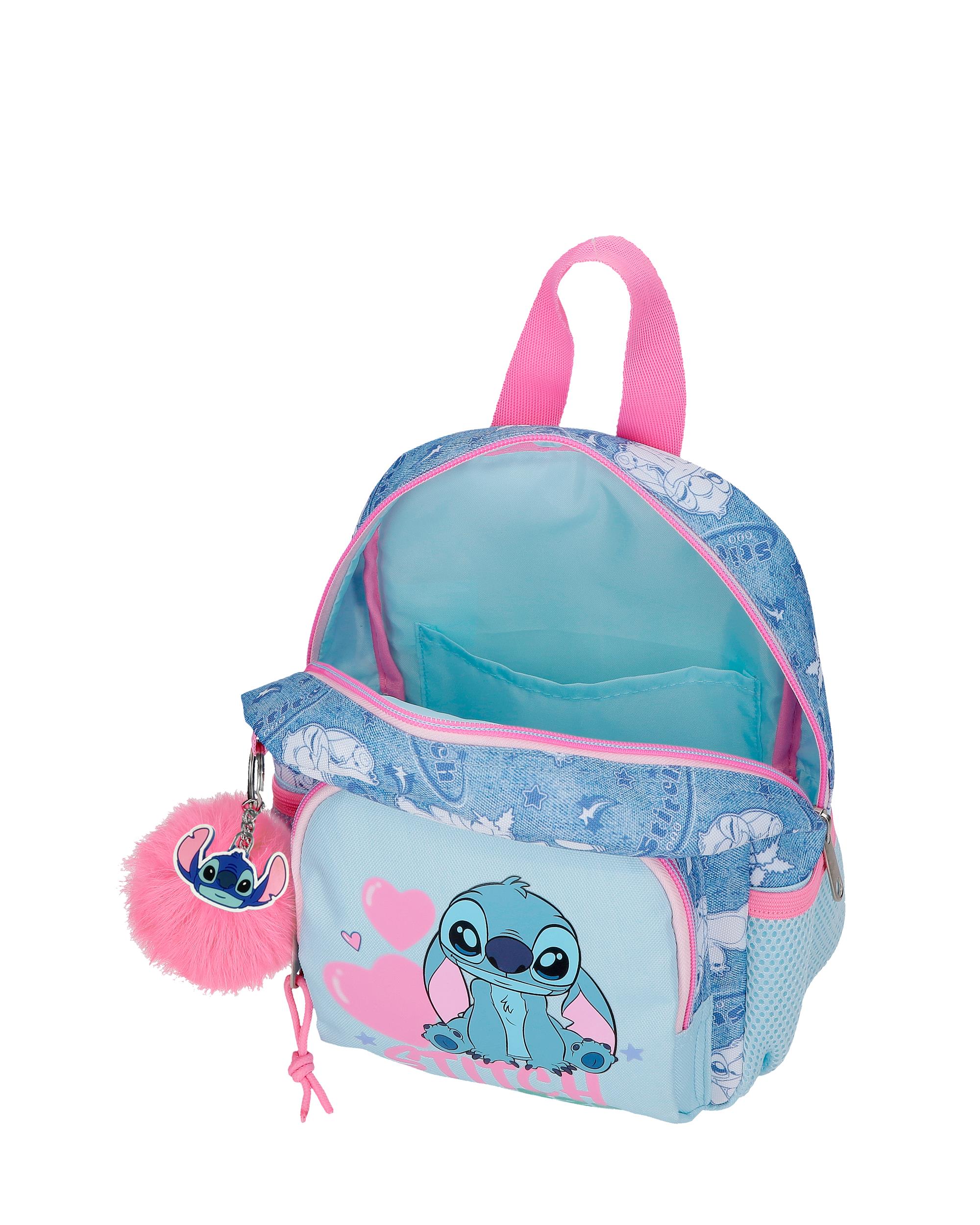 Mochila Pré-escolar Stitch Hearts com Capacidade de 4,56l Denim Azul-4