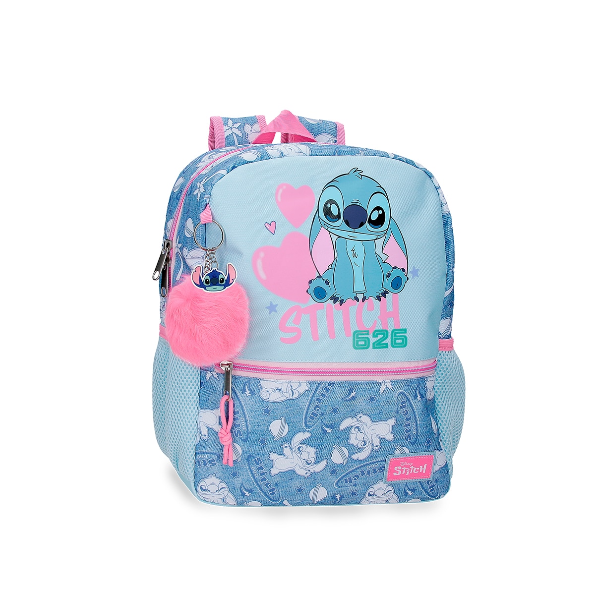 Imagem 0 de Mochila Escolar Stitch Hearts com Capacidade de 9,8l Adaptável a Carro Denim