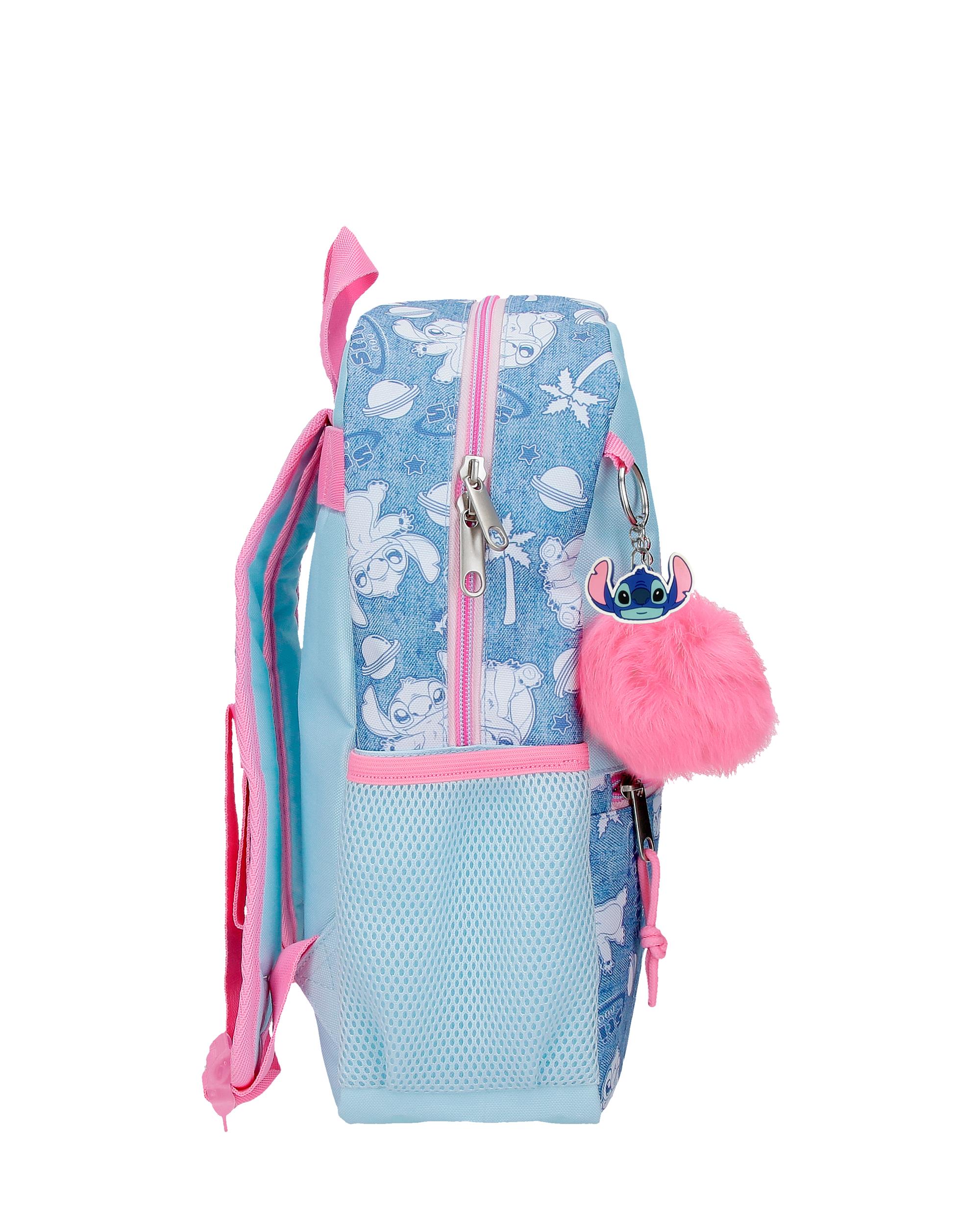 Mochila Escolar Stitch Hearts com Capacidade de 9,8l Adaptável a Carro Denim Azul-2