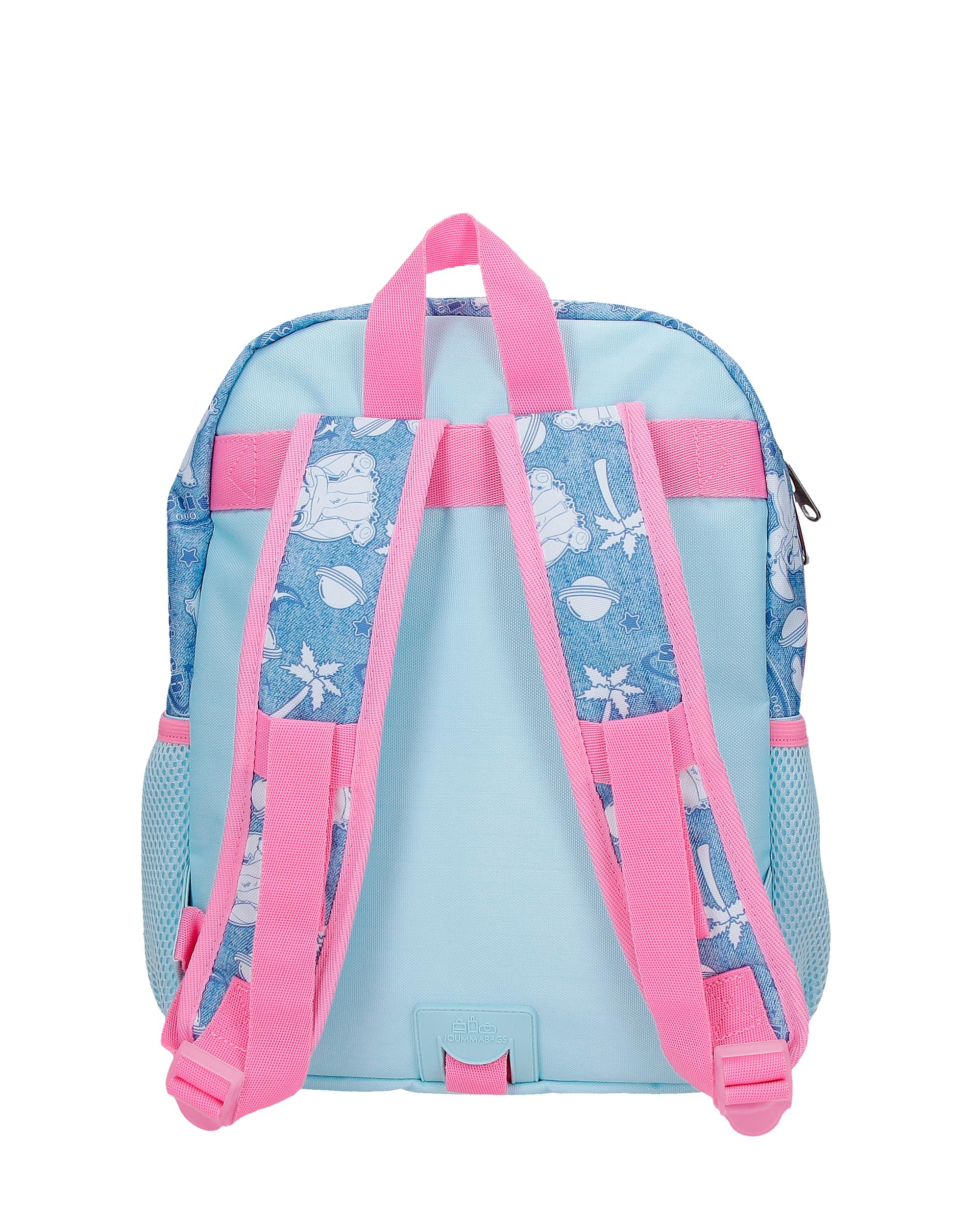 Mochila Escolar Stitch Hearts com Capacidade de 9,8l Adaptável a Carro Denim Azul-3