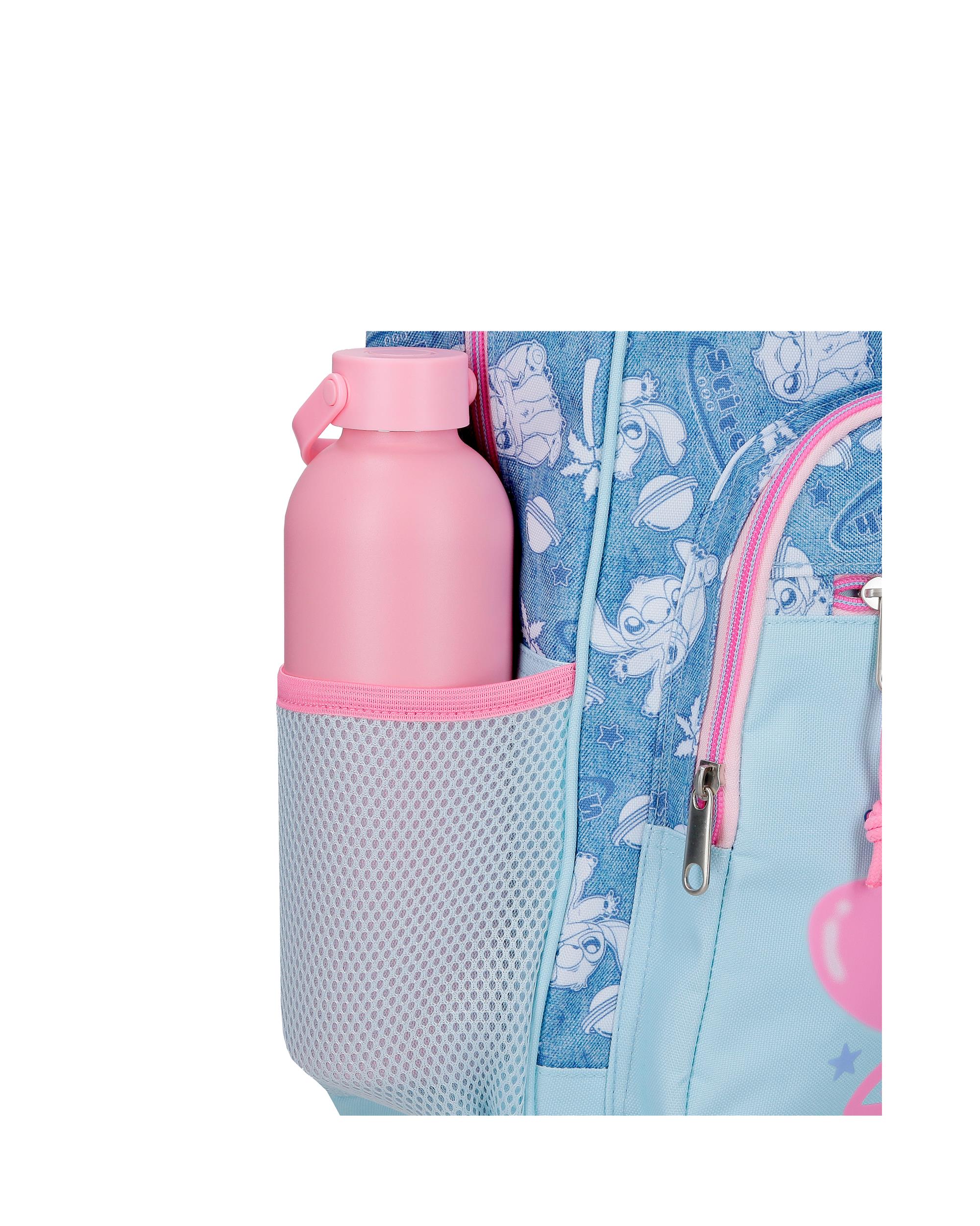 Mochila Escolar Stitch Hearts com Capacidade de 9,8l Adaptável a Carro Denim Azul-6