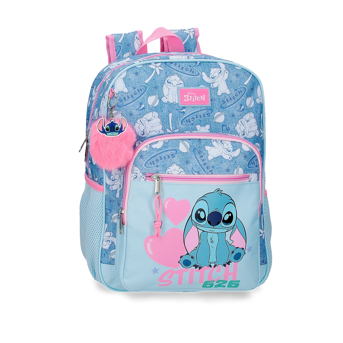 Imagem 0 de Mochila Escolar Stitch Hearts com Capacidade de 13,68l Adaptável a Carro Denim