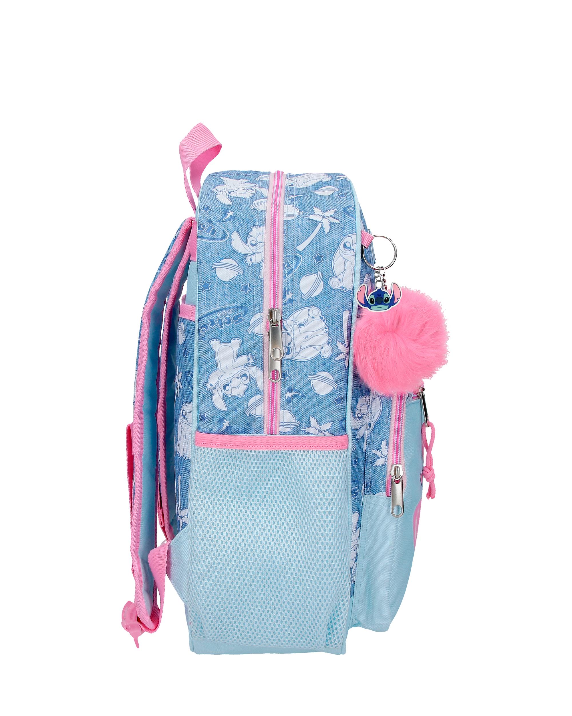 Mochila Escolar Stitch Hearts com Capacidade de 13,68l Adaptável a Carro Denim Azul-2