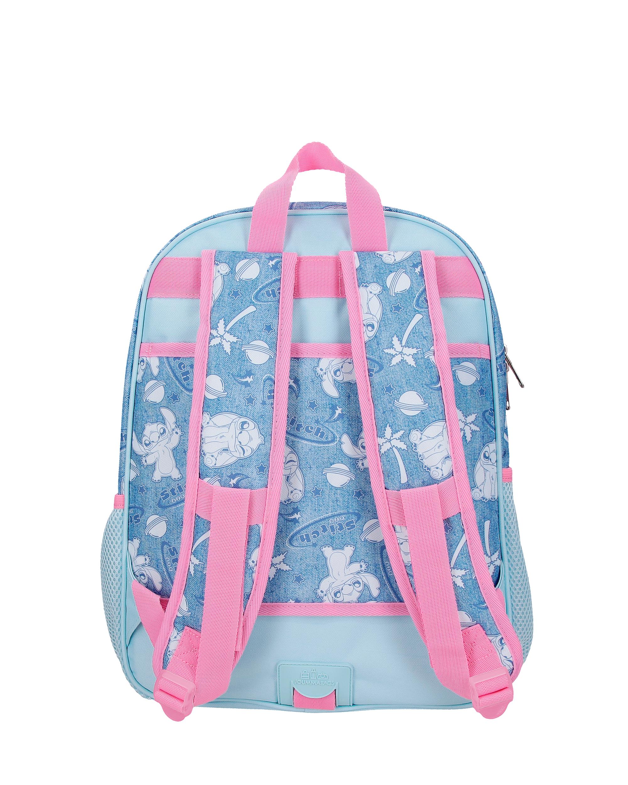 Mochila Escolar Stitch Hearts com Capacidade de 13,68l Adaptável a Carro Denim Azul-3
