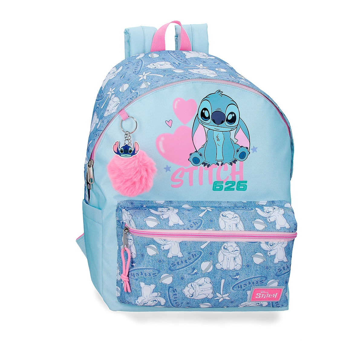 Imagem 0 de Mochila Escolar Stitch Hearts com Capacidade de 21l Adaptável a Carro Denim