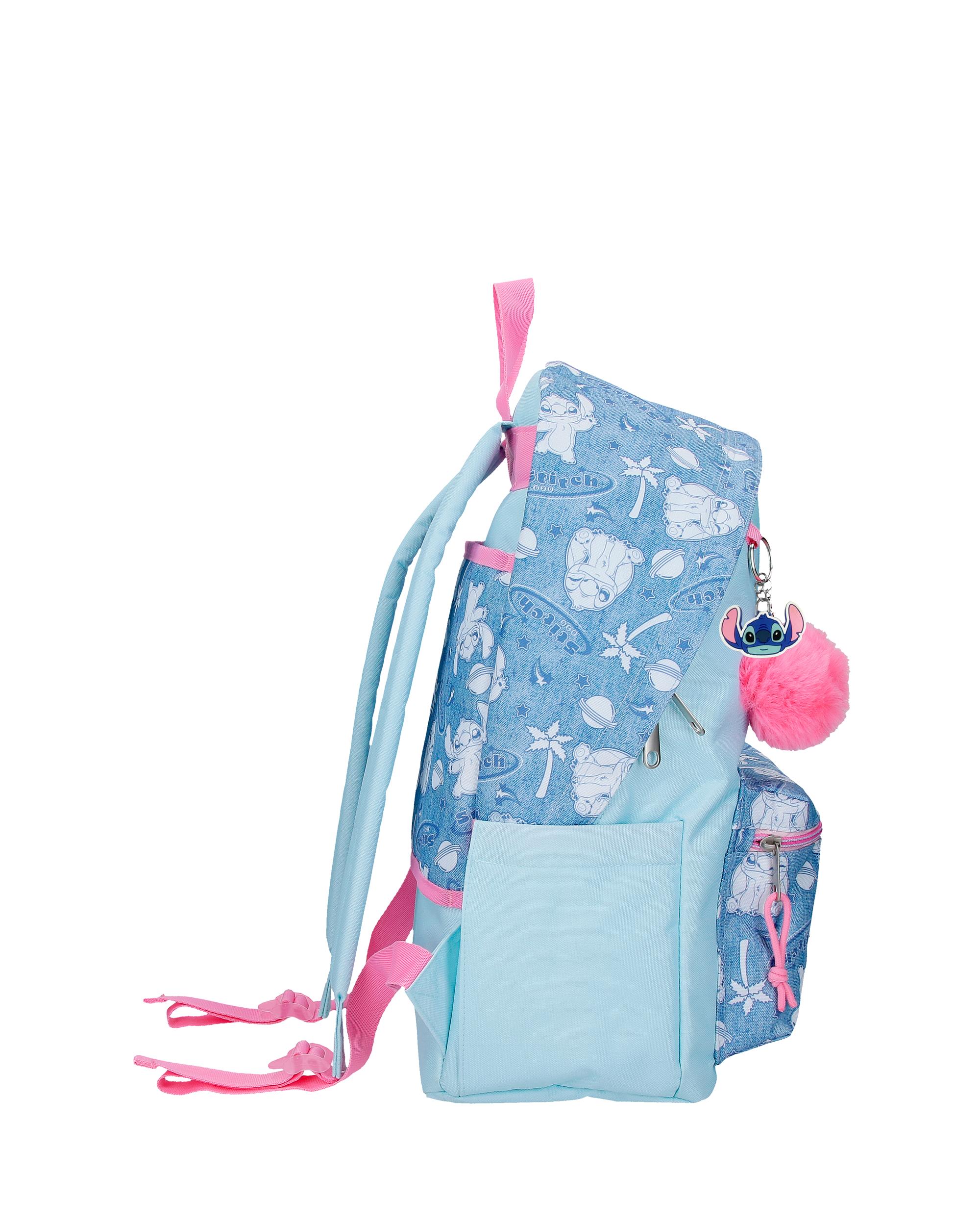 Mochila Escolar Stitch Hearts com Capacidade de 21l Adaptável a Carro Denim Azul-2