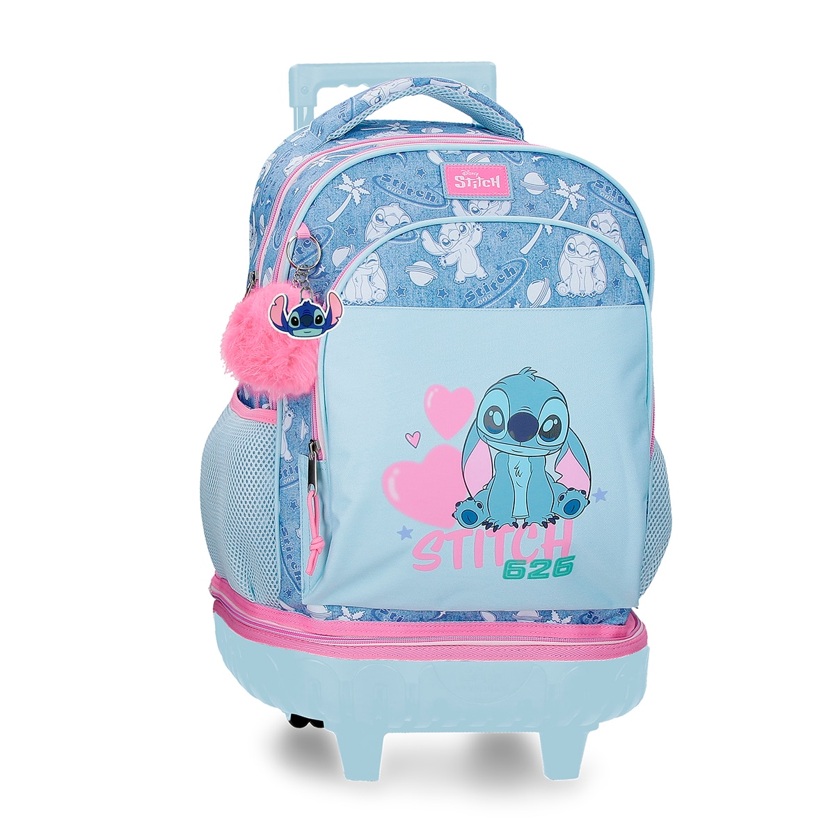 Imagem 0 de Mochila Compact Desmontável de Duas Rodas Stitch Hearts com Capacidade de 30,24l Denim