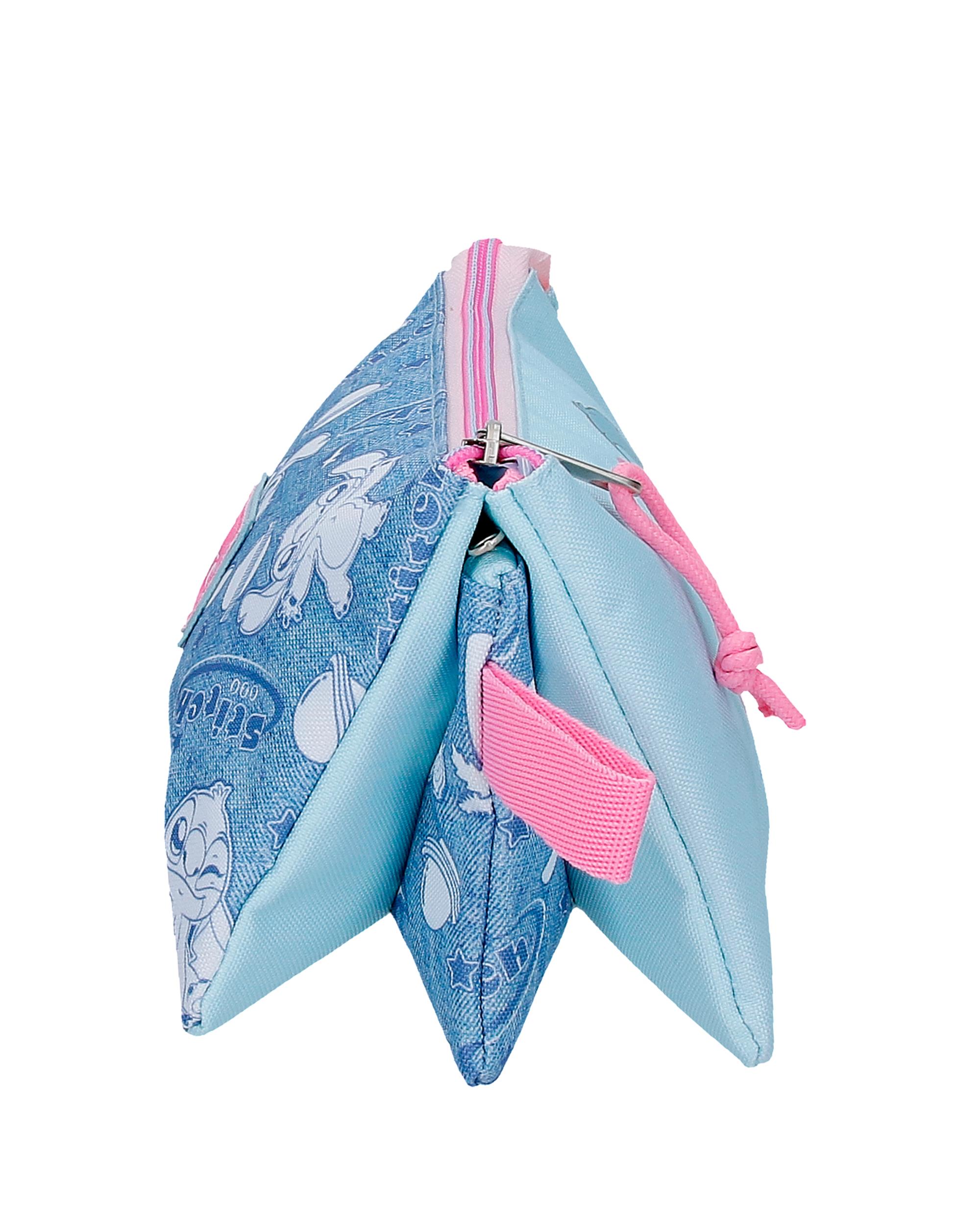 Portatudo Três Compartimentos Stitch Hearts Azul-2