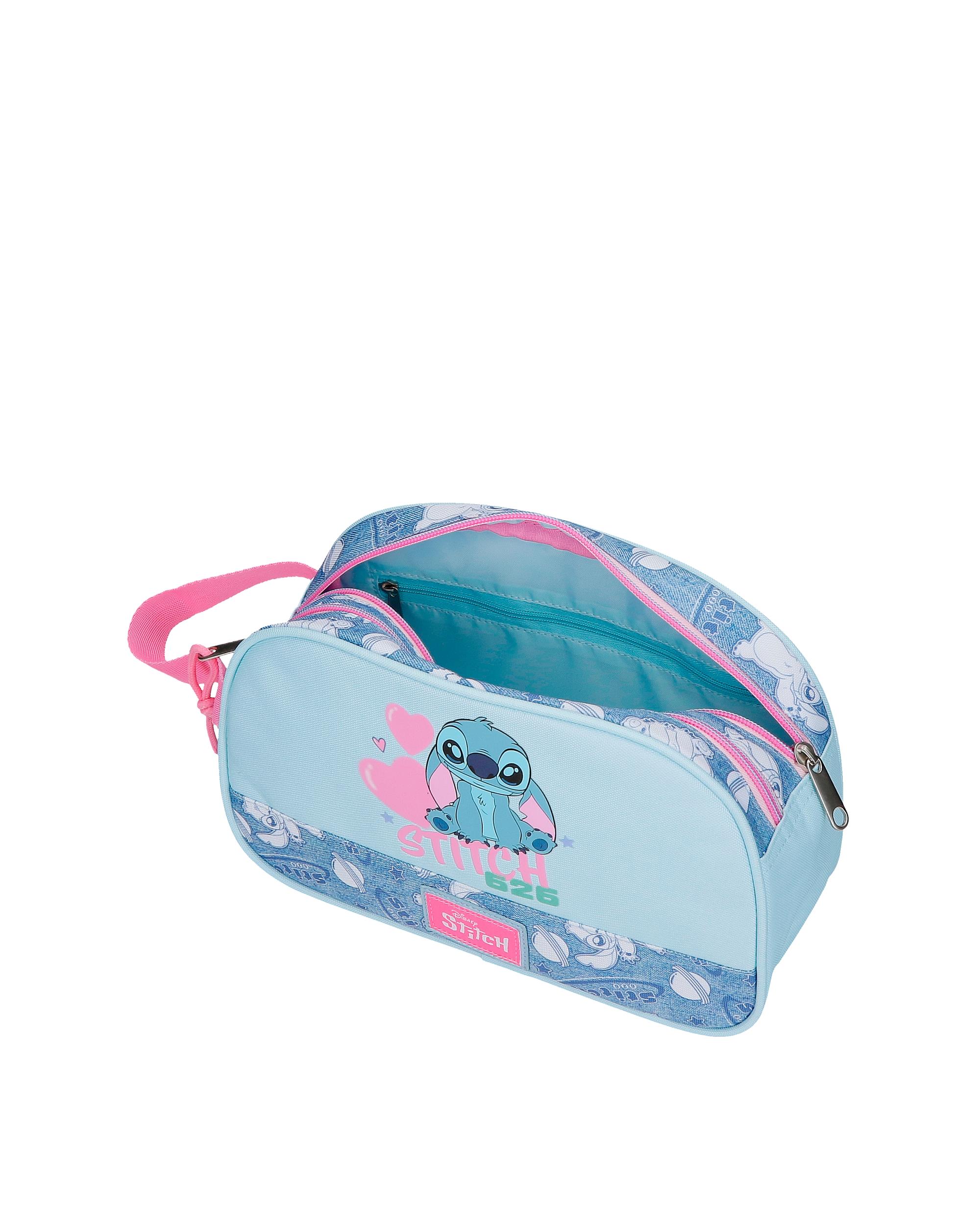 Necessaire Adaptável Dois Compartimentos Stitch Hearts Azul-4