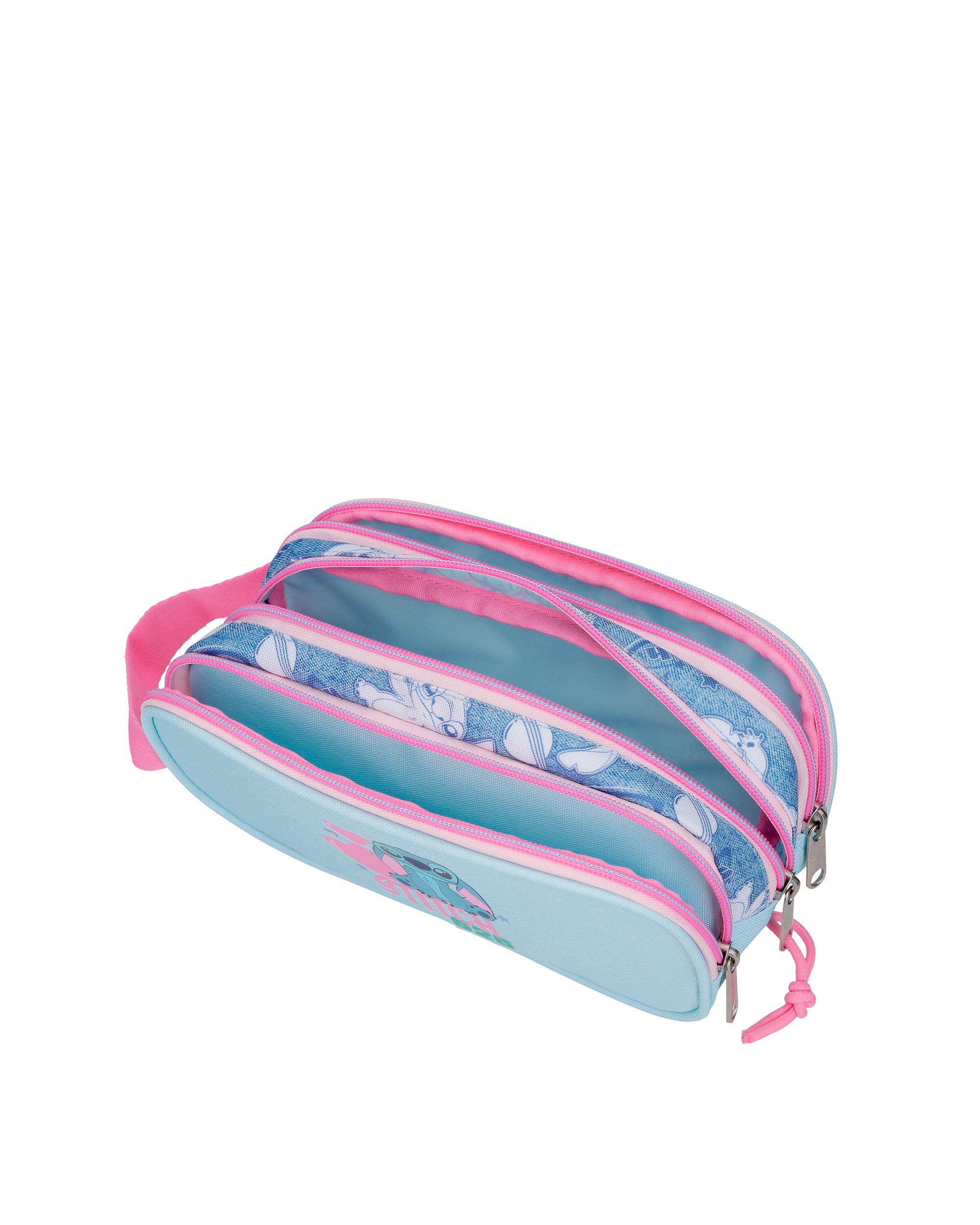 Necessaire Três Compartimentos Stitch Hearts Azul-4
