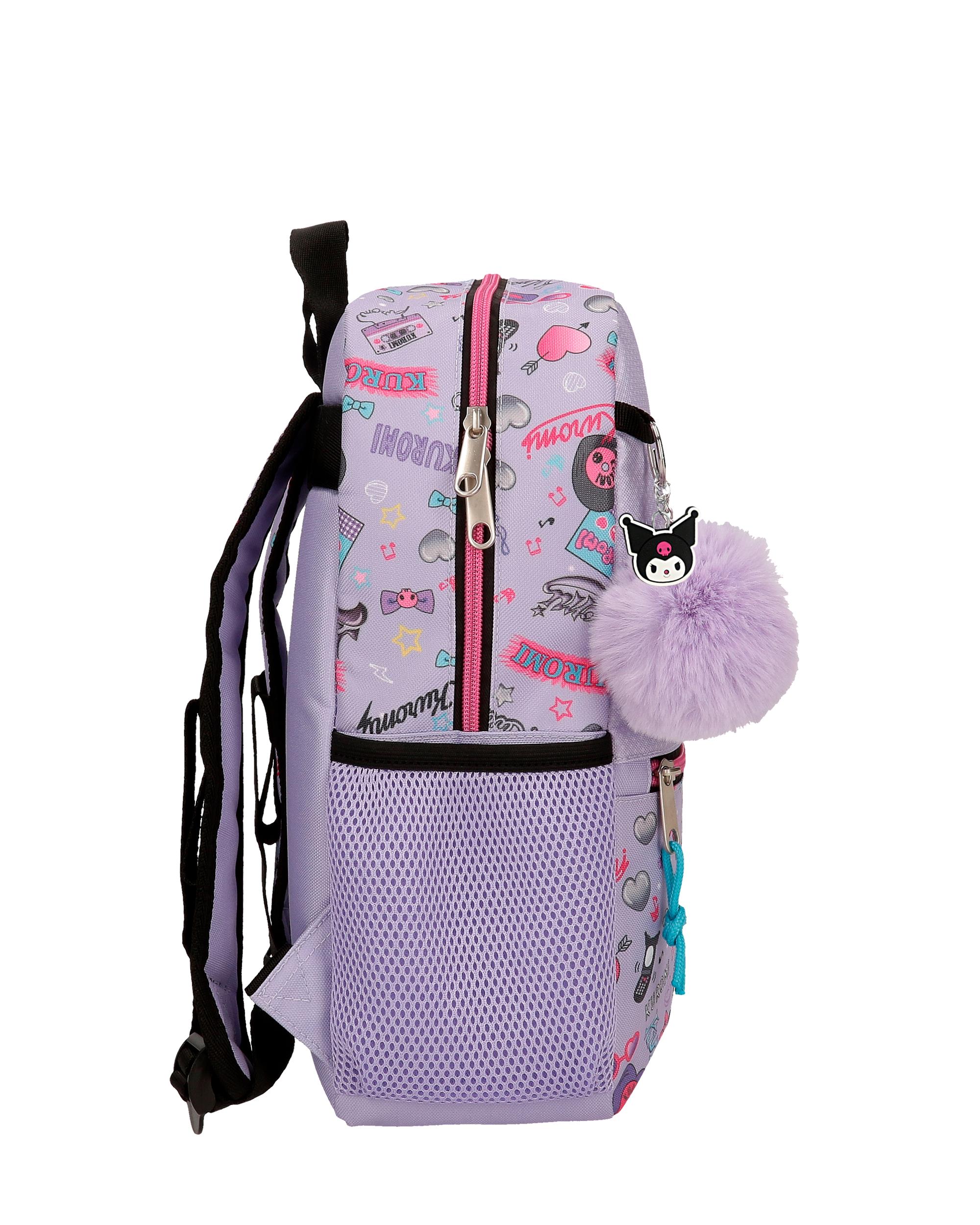 Mochila Escolar Kuromi Retropop com Capacidade de 9,801l Adaptável a Carro em Roxo Roxo-2