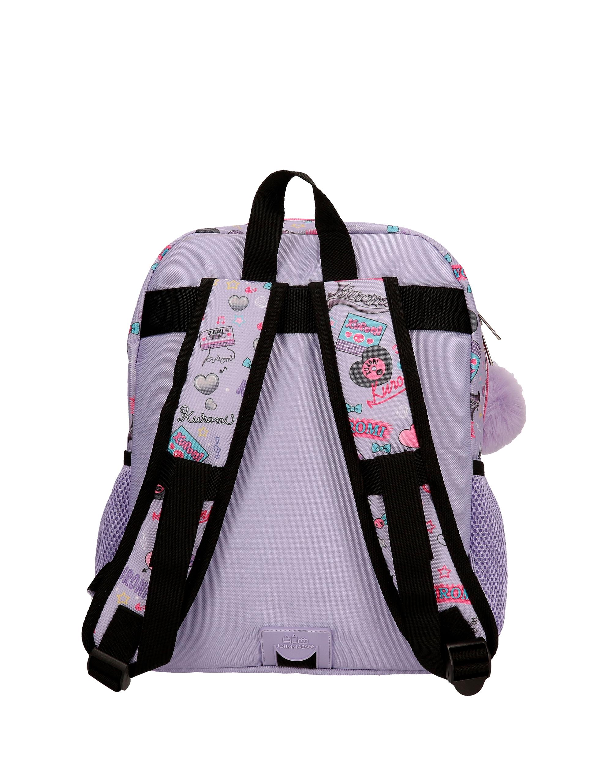 Mochila Escolar Kuromi Retropop com Capacidade de 9,801l Adaptável a Carro em Roxo Roxo-3