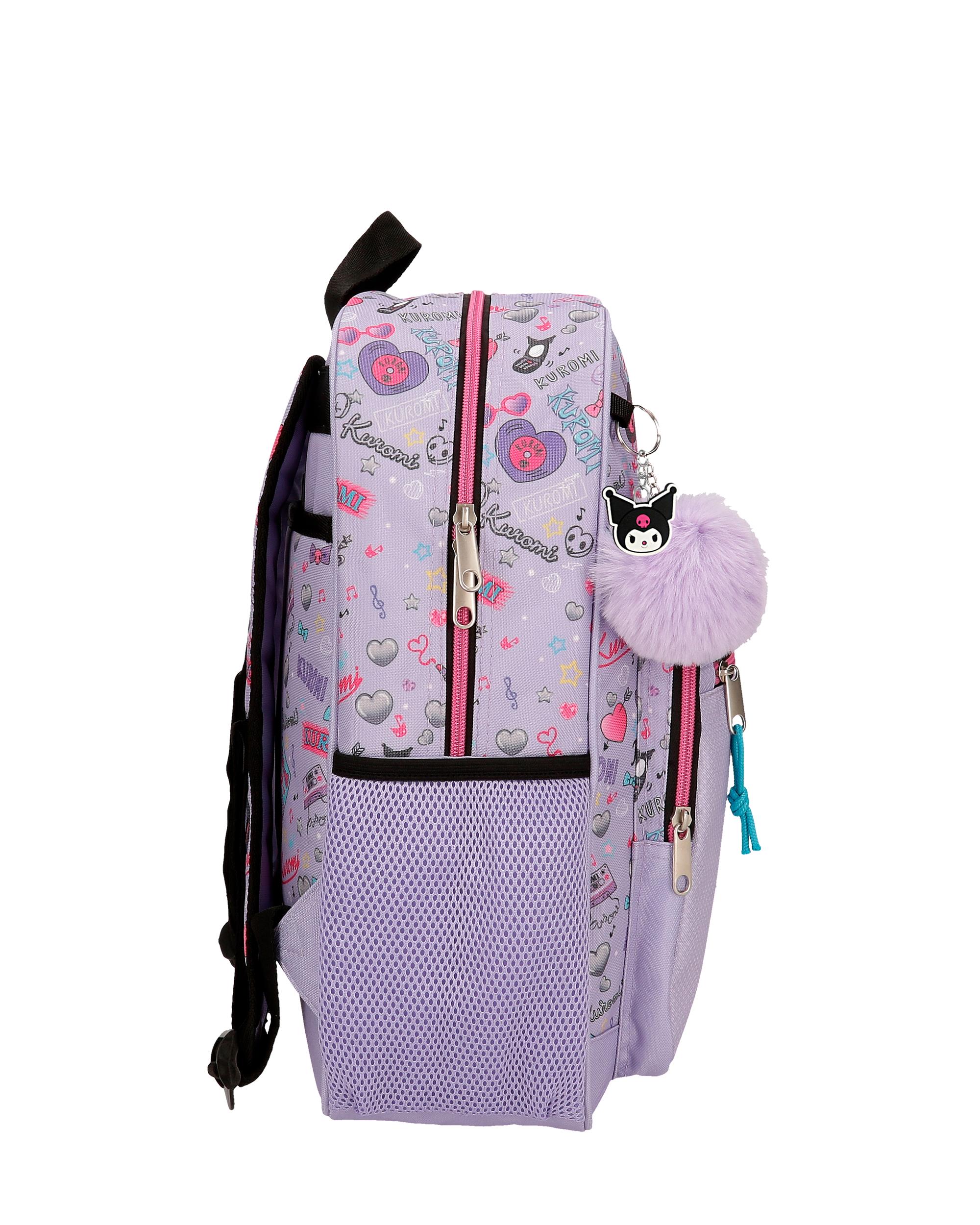 Mochila Escolar Kuromi Retropop com Capacidade de 13,68l Adaptável a Carro em Roxo Roxo-2