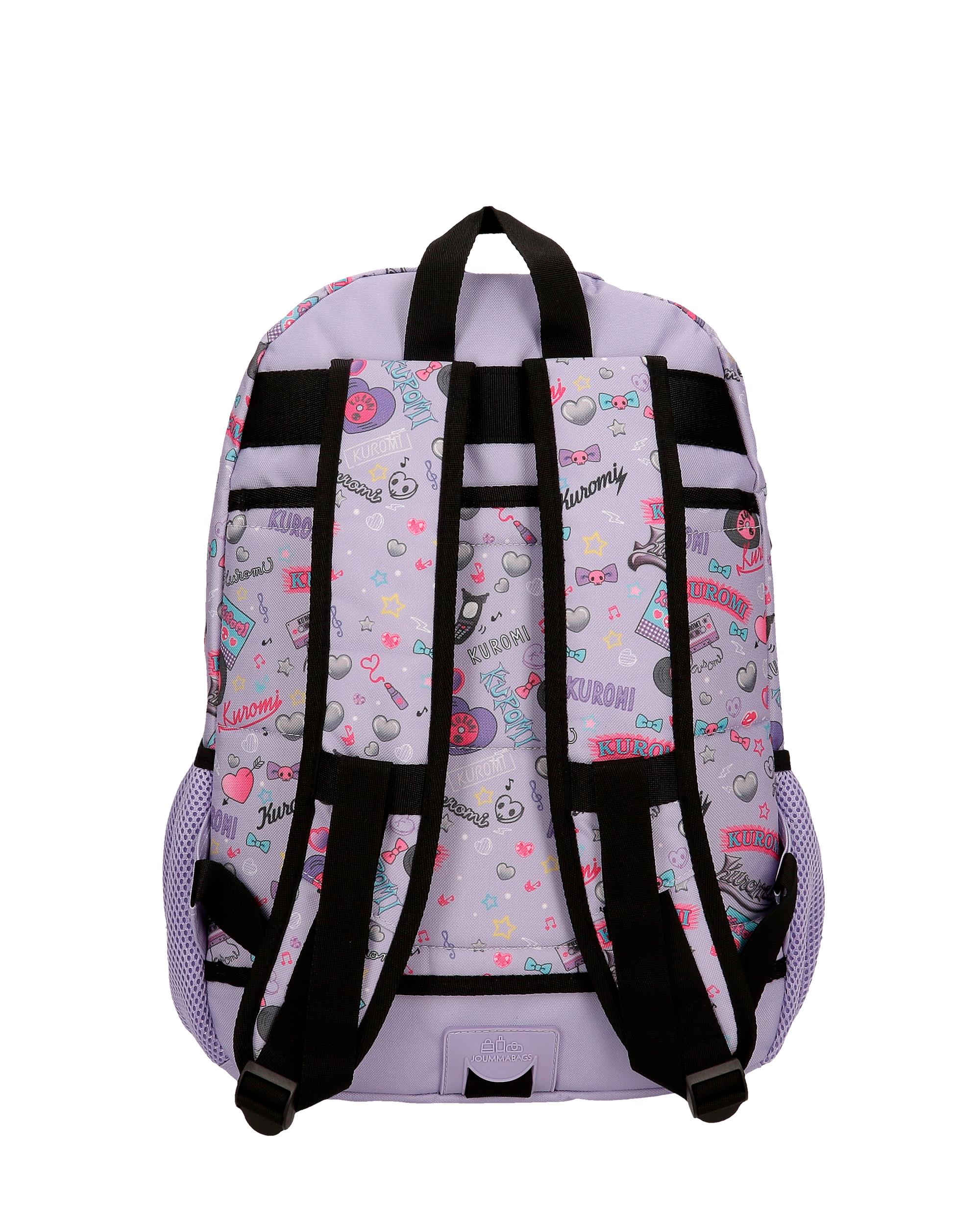 Mochila Escolar de Compartimento Duplo Kuromi Retropop com Capacidade de 24l Adaptável a Carrinho em Roxo Roxo-3
