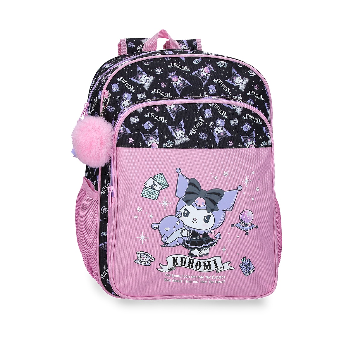 Mochila Escolar Kuromi Fortune Telling com Capacidade de 15,6l Adaptável a Carrinho em Rosa Rosa-1