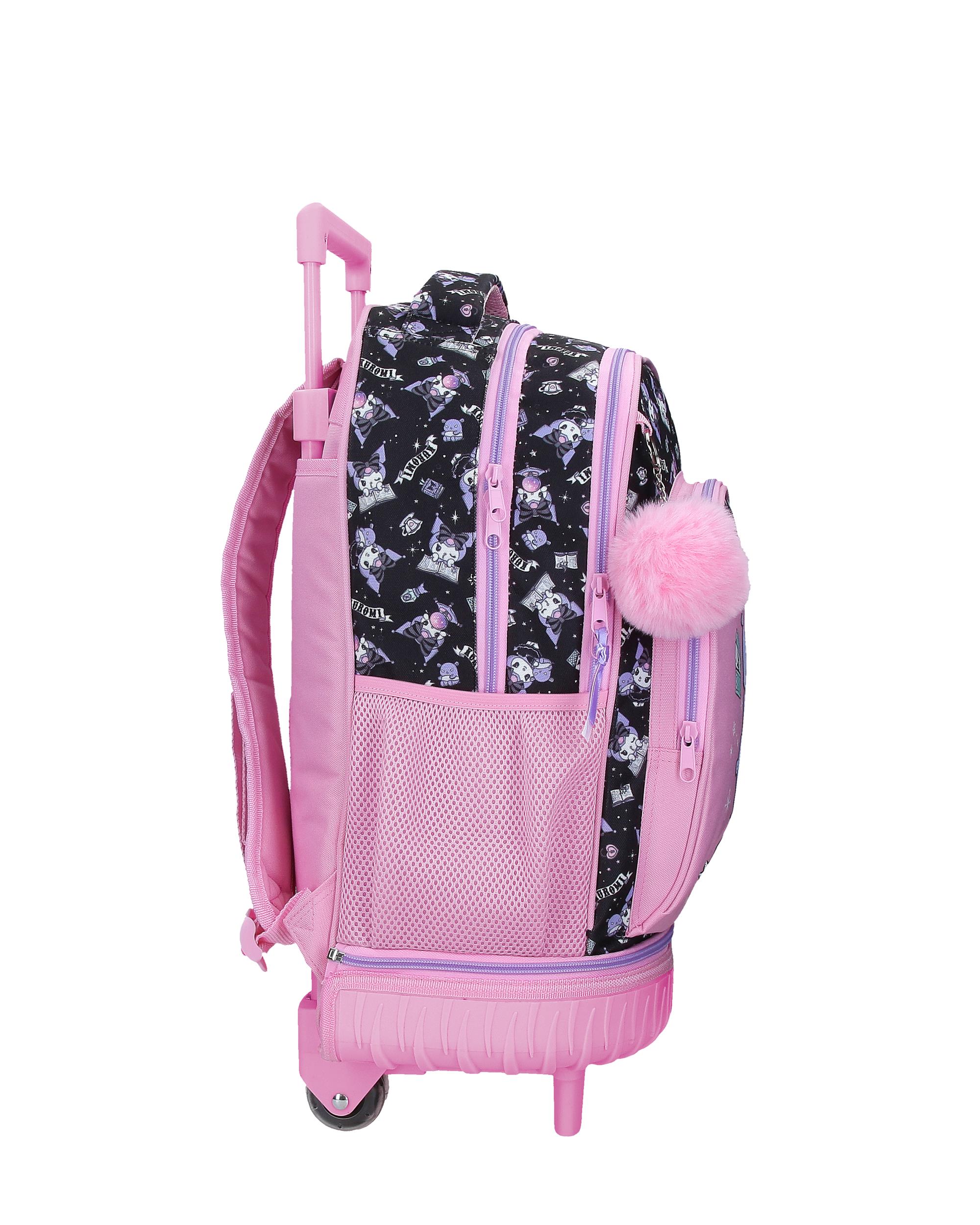 Mochila Compact Desmontável de Duas Rodas Kuromi Fortune Telling com Capacidade de 30,24l em Rosa Rosa-2