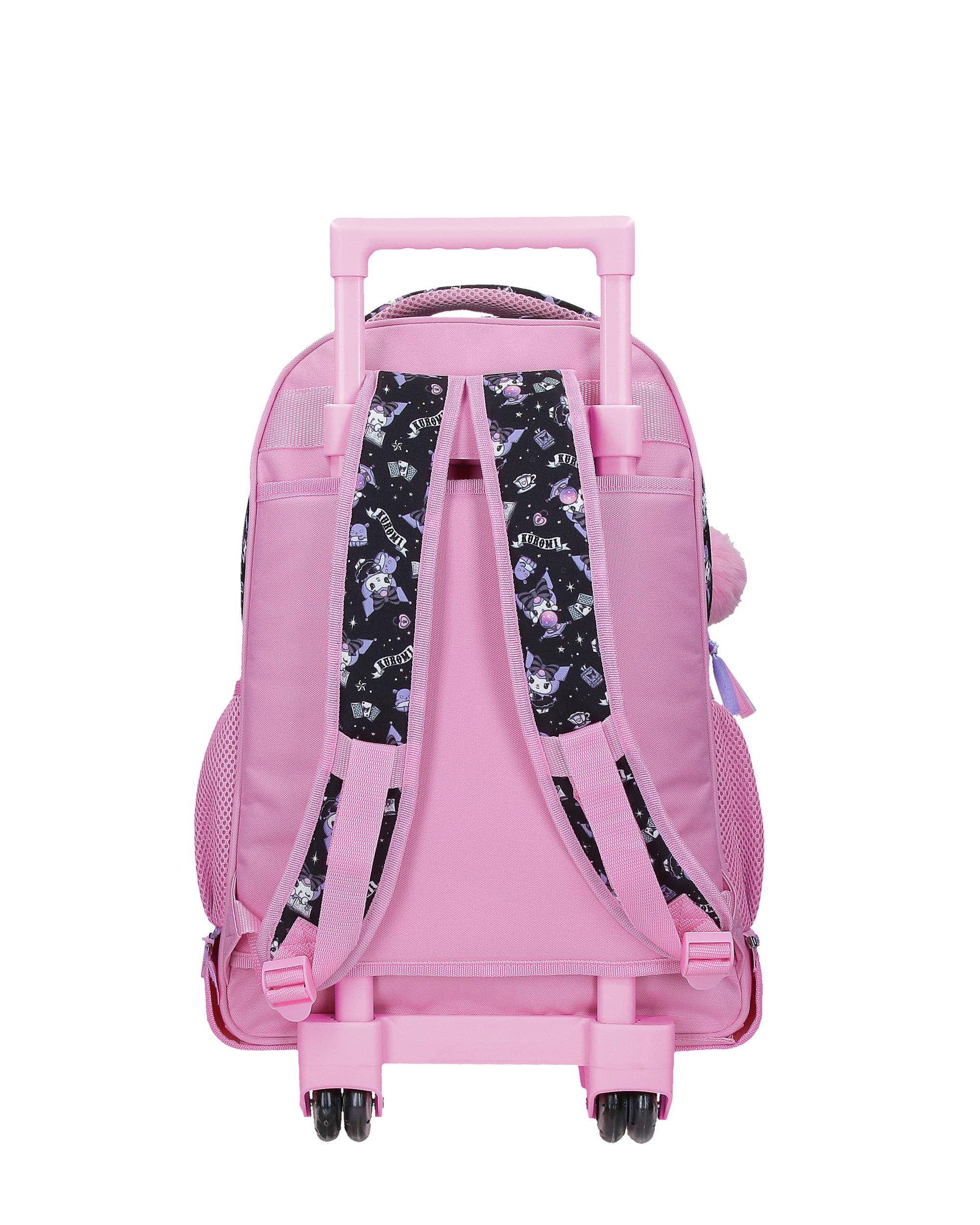 Mochila Compact Desmontável de Duas Rodas Kuromi Fortune Telling com Capacidade de 30,24l em Rosa Rosa-3