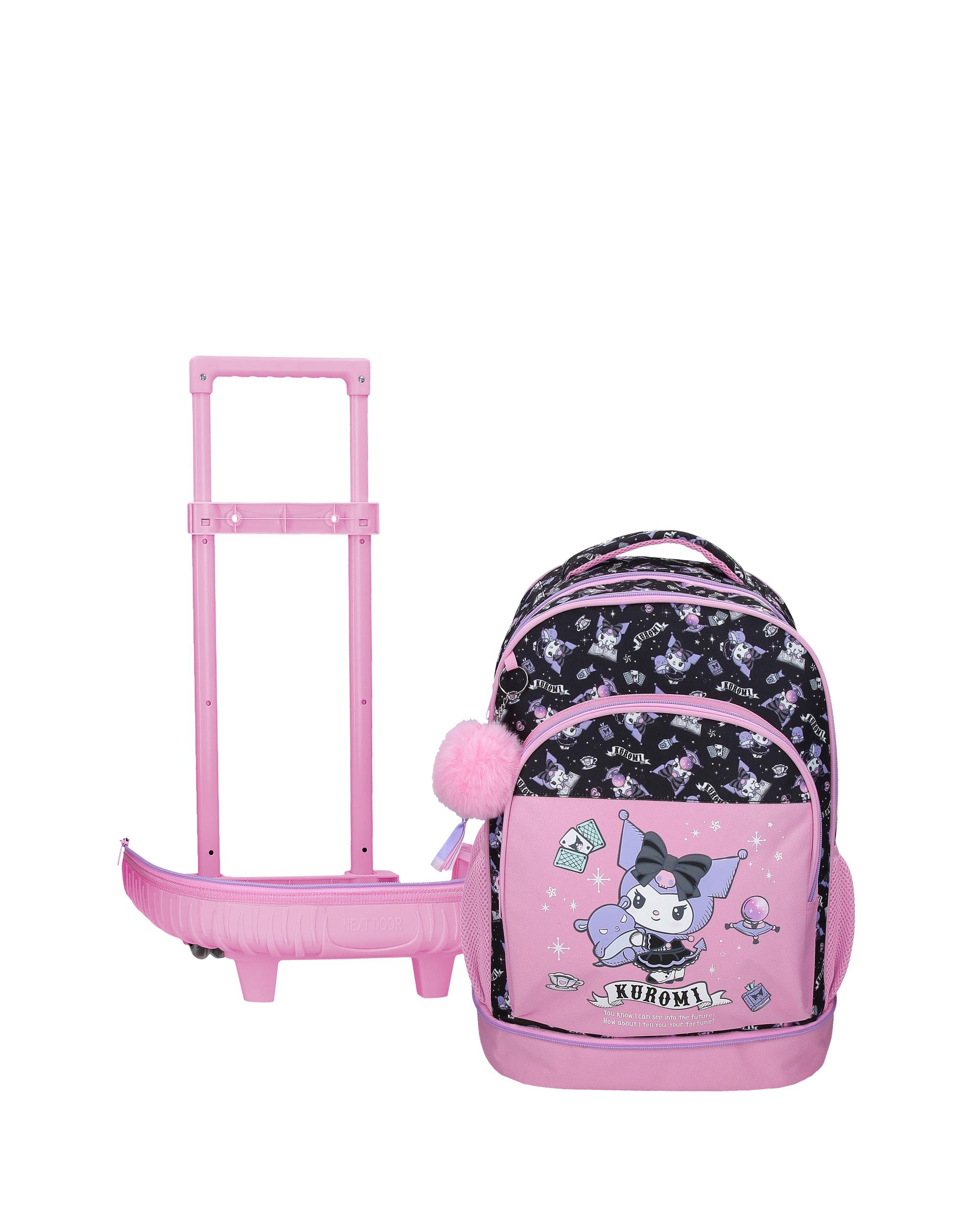 Mochila Compact Desmontável de Duas Rodas Kuromi Fortune Telling com Capacidade de 30,24l em Rosa Rosa-5