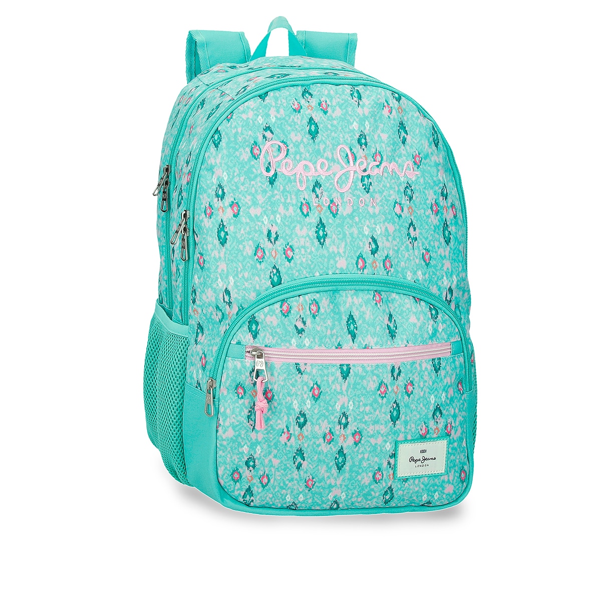 Mochila Escolar 44 Cm Pjl Sun de Dois Compartimentos Adaptável a Carrinho em Turquesa Verde Azul-1