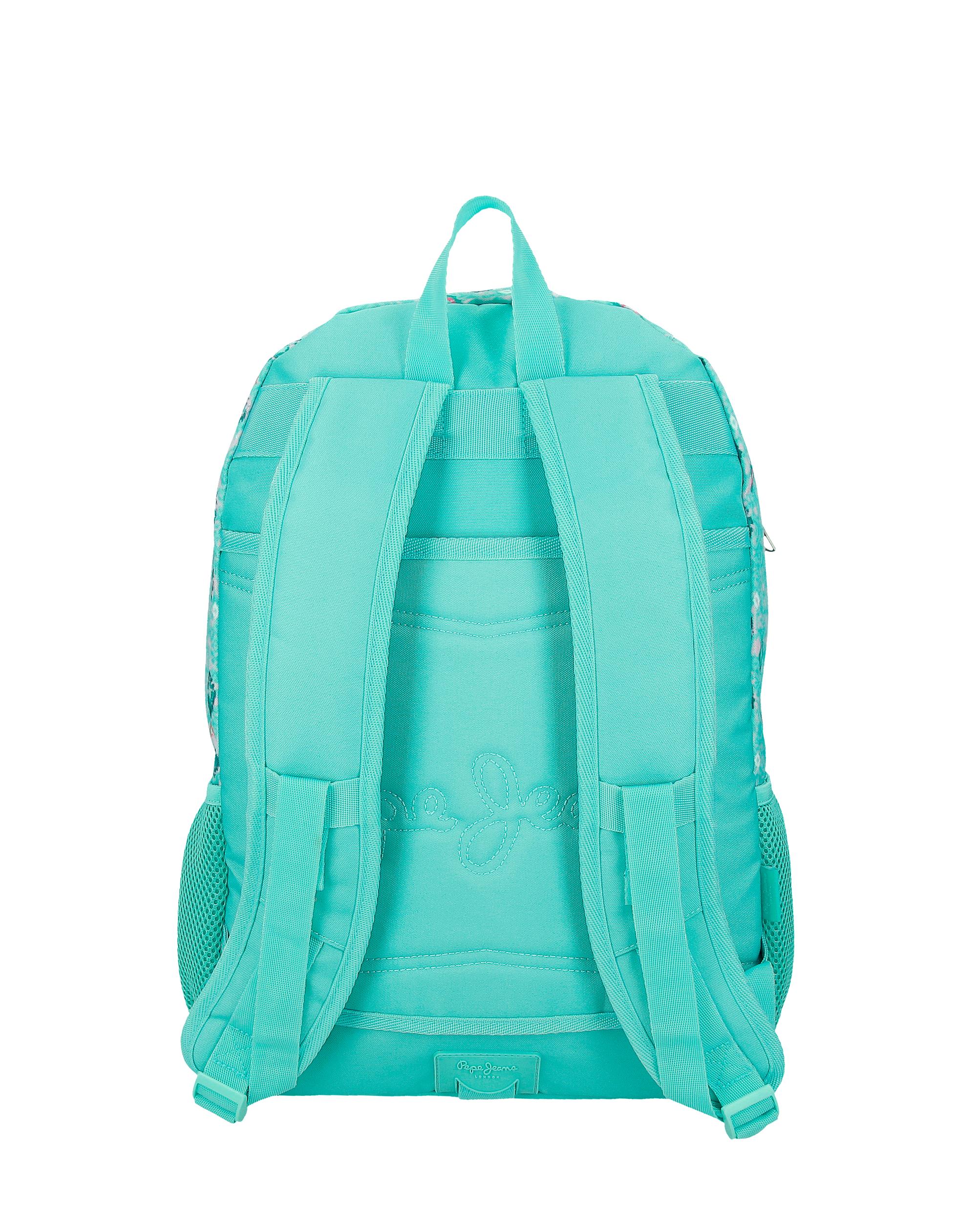 Mochila Escolar 44 Cm Pjl Sun de Dois Compartimentos Adaptável a Carrinho em Turquesa Verde Azul-3