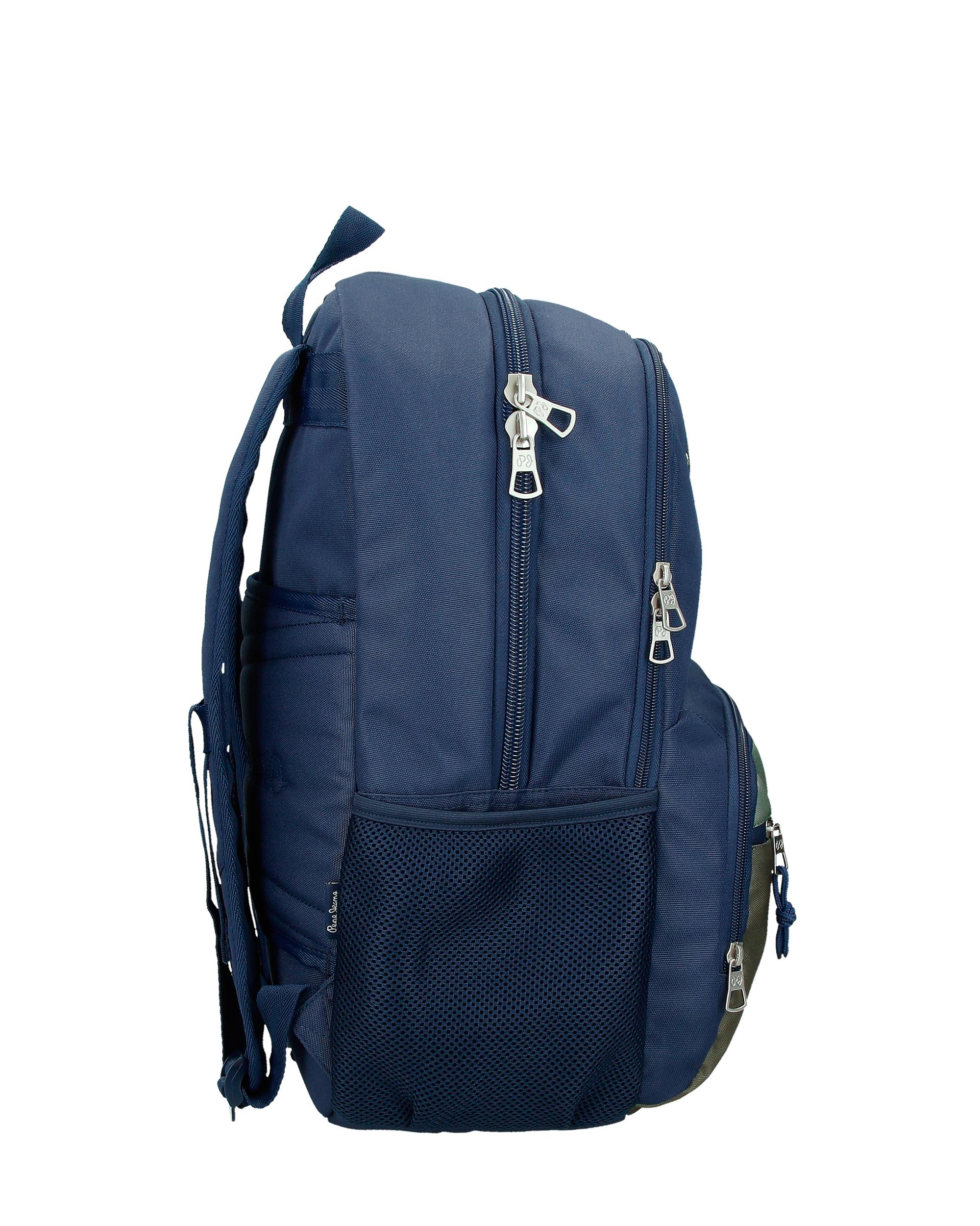 Mochila Escolar 46 Cm Pjl Arwyn de Dois Compartimentos Adaptável a Carrinho em Marinho Azul-2