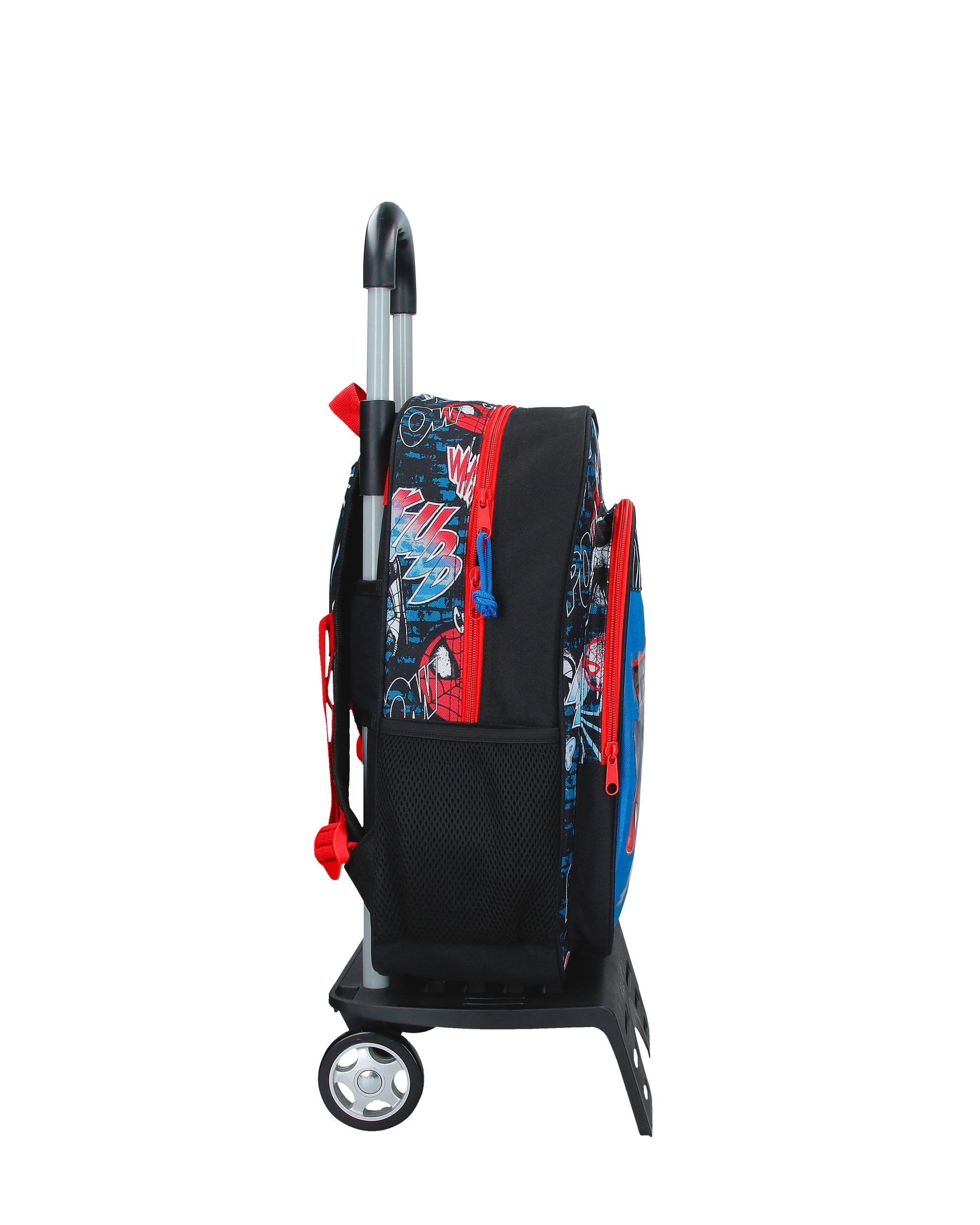 Mochila Escolar Spiderman Wall Crawler com Capacidade de 15,6l com Trolley em Preto Azul-2