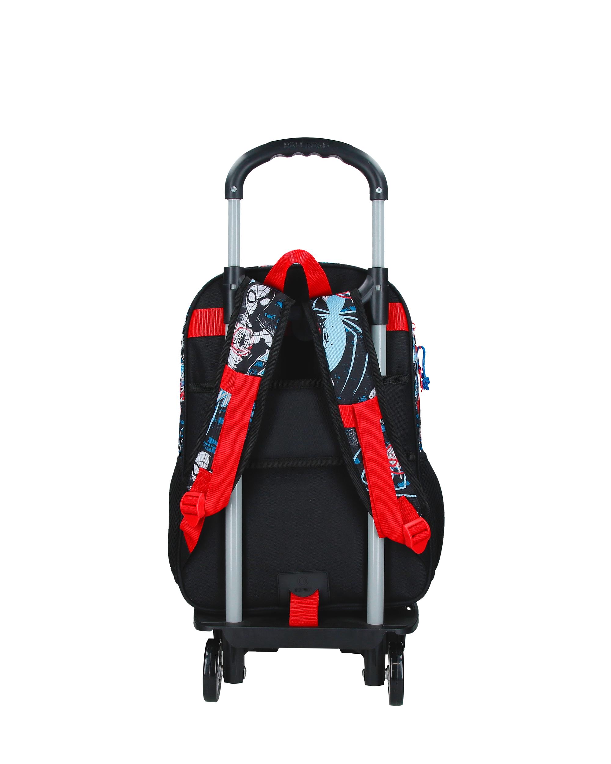Mochila Escolar Spiderman Wall Crawler com Capacidade de 15,6l com Trolley em Preto Azul-3