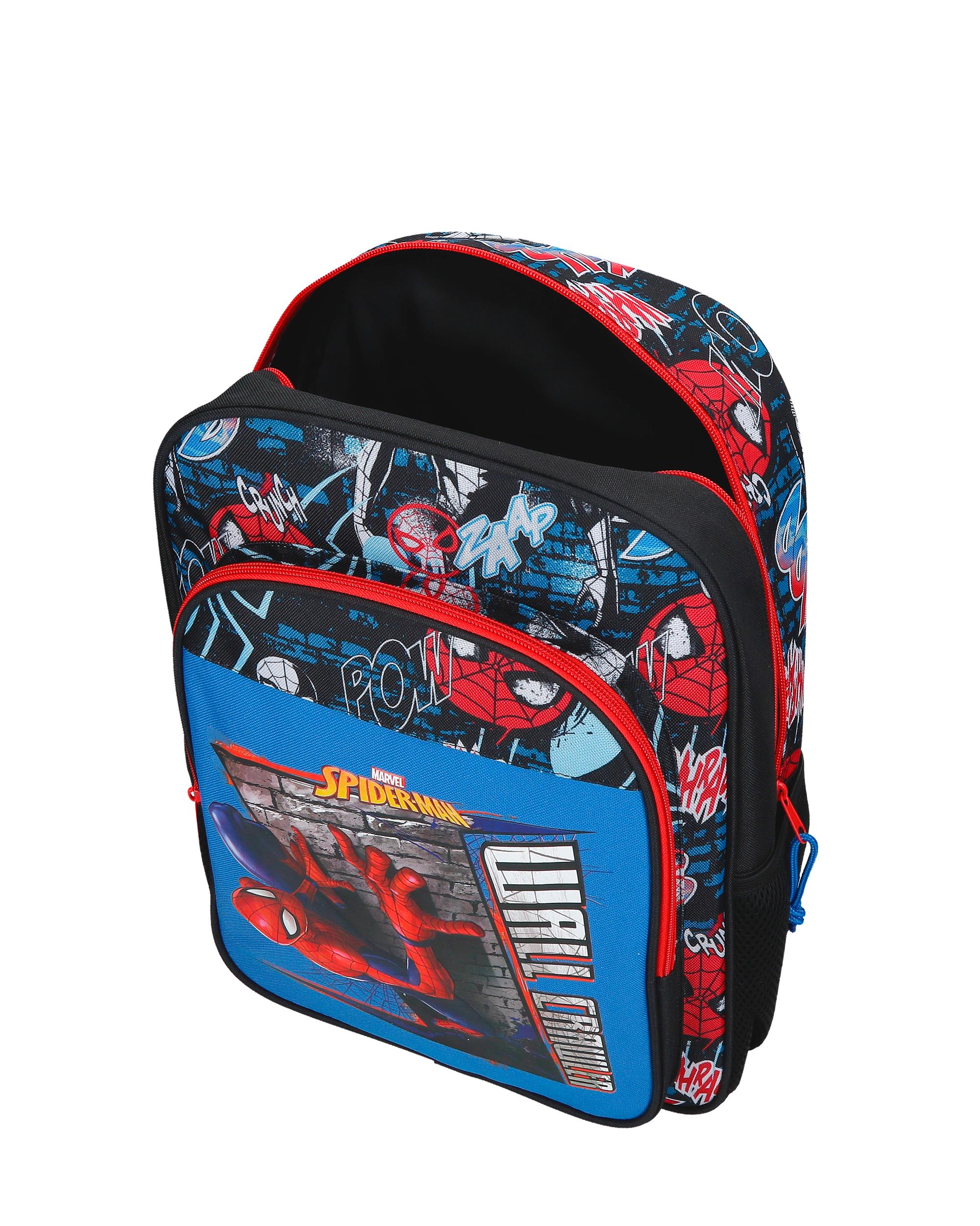 Mochila Escolar Spiderman Wall Crawler com Capacidade de 15,6l com Trolley em Preto Azul-4