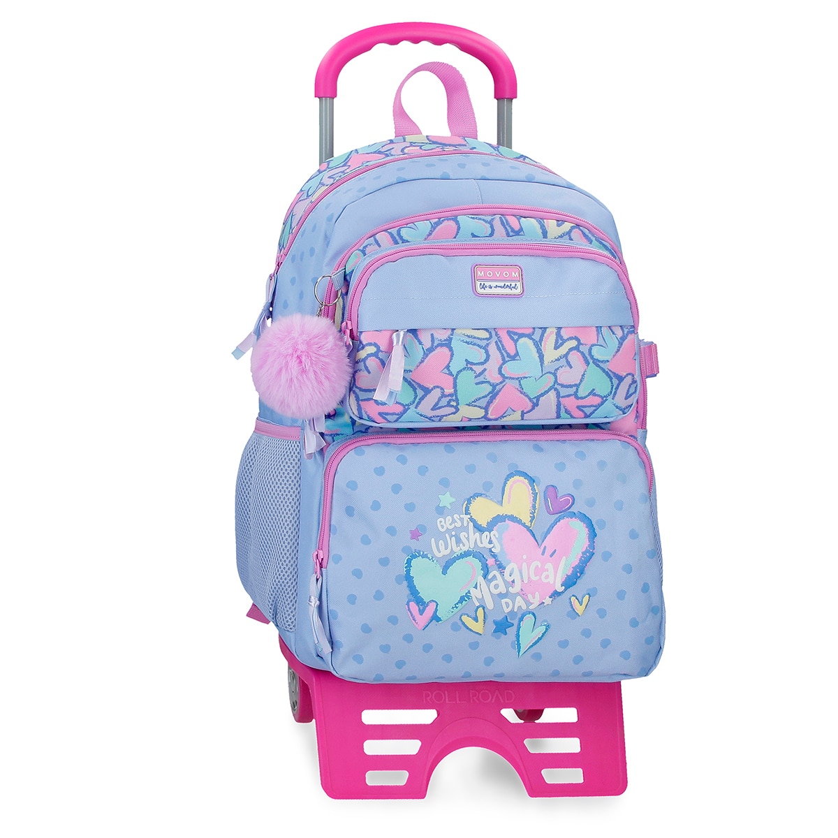 Imagem 0 de Mochila Escolar de Dois Compartimentos Movom Best Wishes com Capacidade de 27,4l com Carrinho Lilás