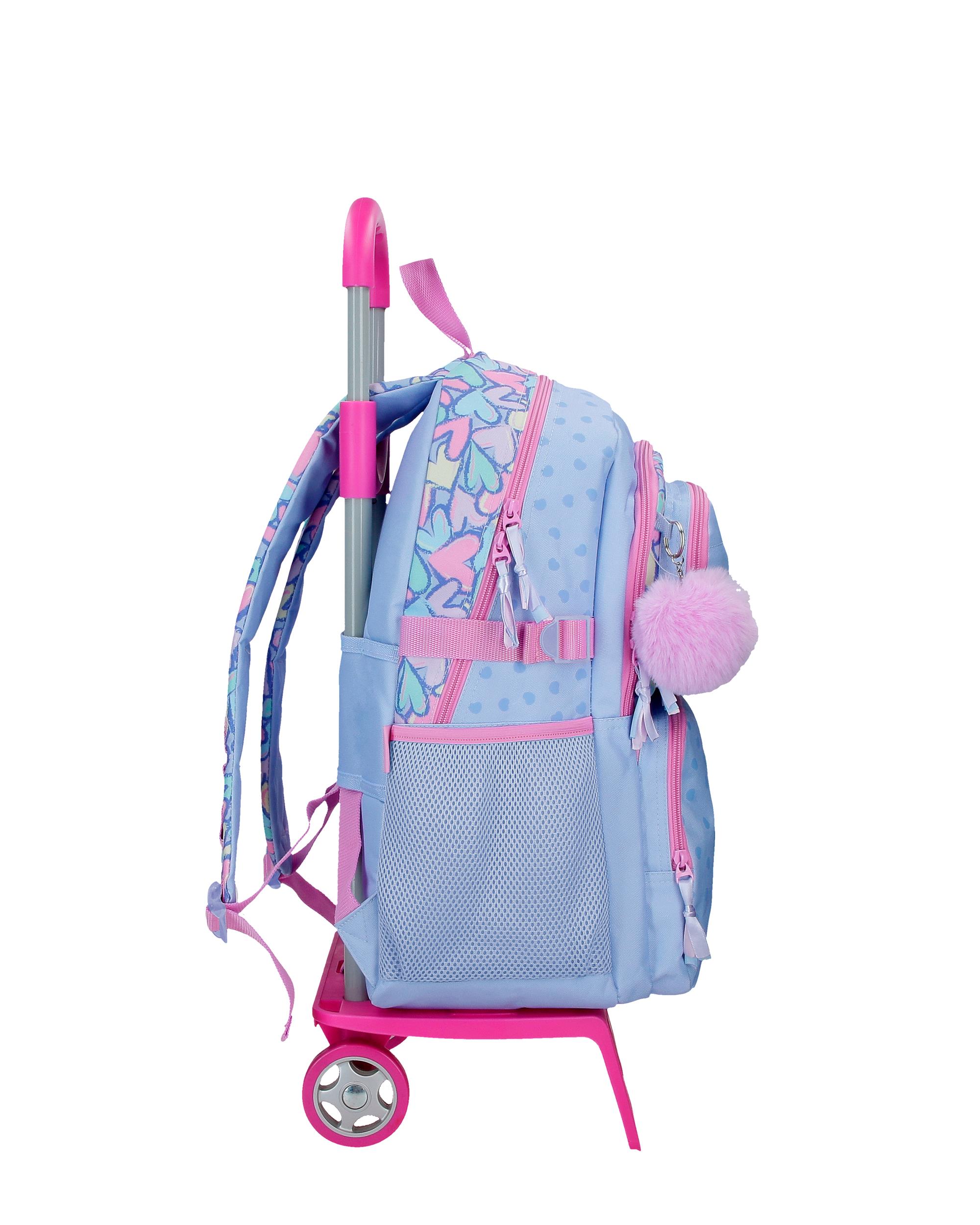 Mochila Escolar de Dois Compartimentos Movom Best Wishes com Capacidade de 27,4l com Carrinho Lilás Roxo-2