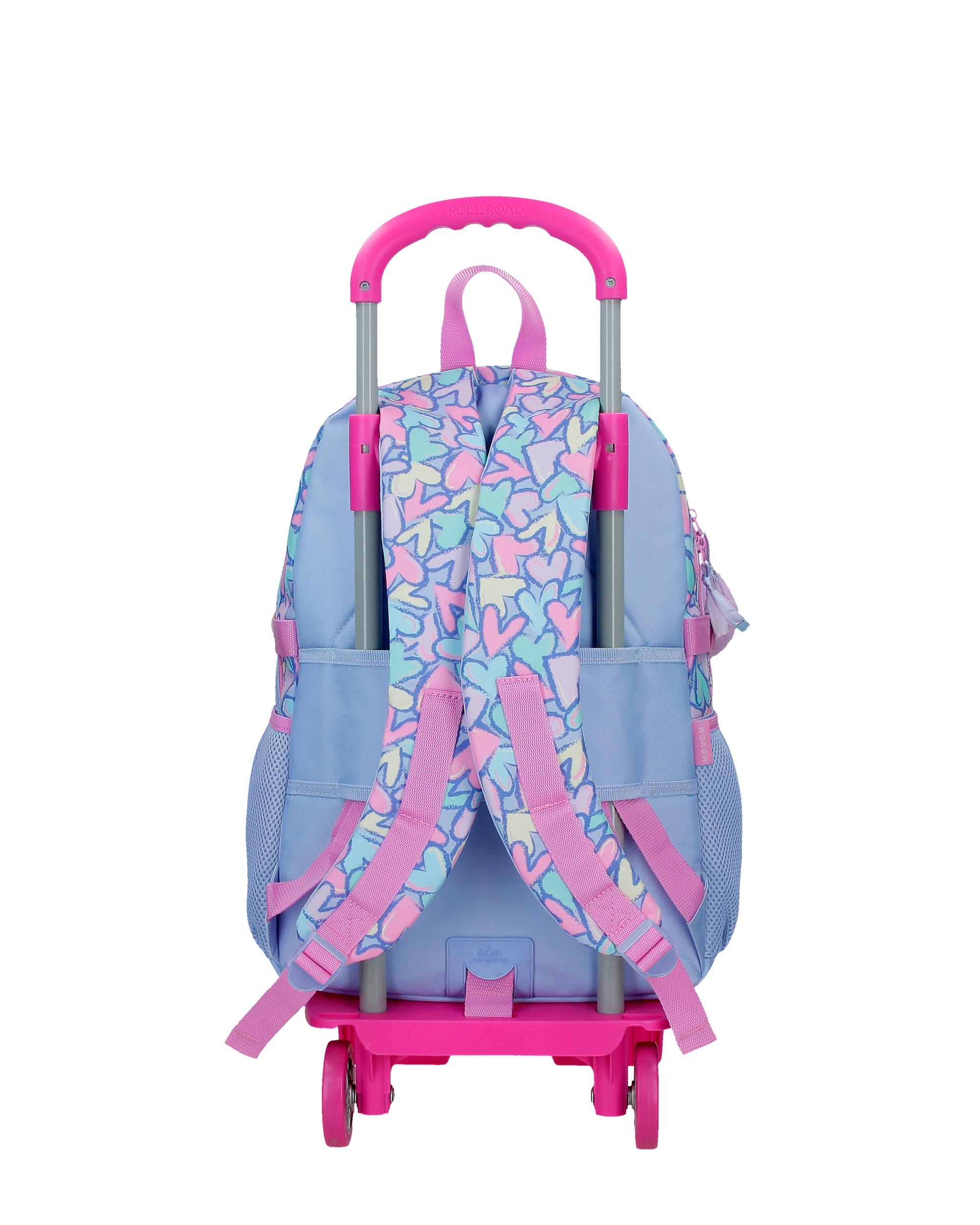 Mochila Escolar de Dois Compartimentos Movom Best Wishes com Capacidade de 27,4l com Carrinho Lilás Roxo-3