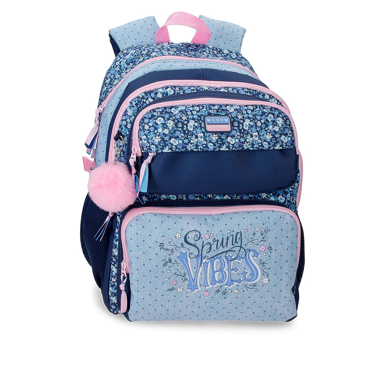 Imagem 0 de Mochila Escolar de Dois Compartimentos Movom Spring Vibes em Marinho com Capacidade de 27,4l Adaptável a Carrinho em Marinho
