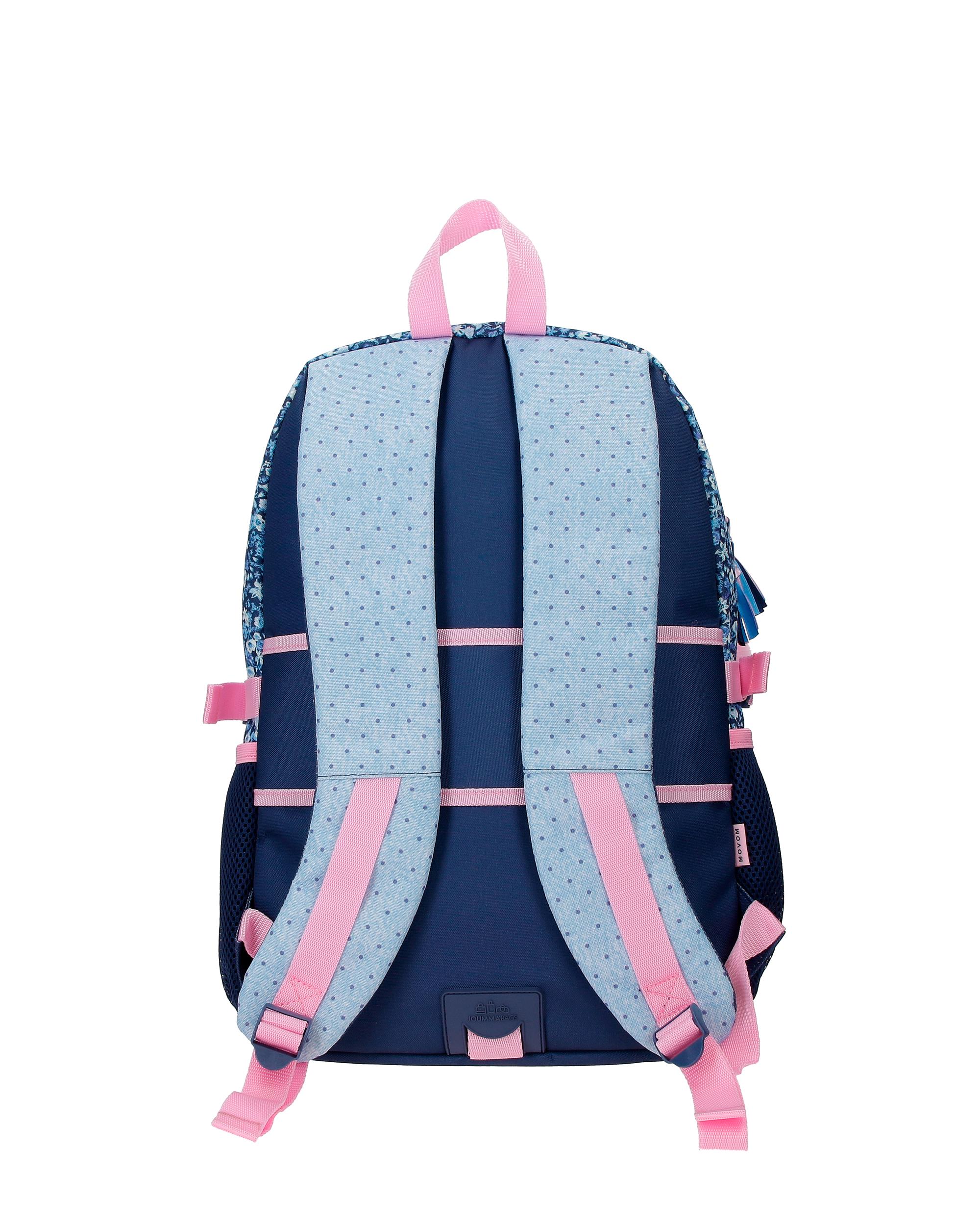 Mochila Escolar de Dois Compartimentos Movom Spring Vibes em Marinho com Capacidade de 27,4l Adaptável a Carrinho em Marinho Azul-3