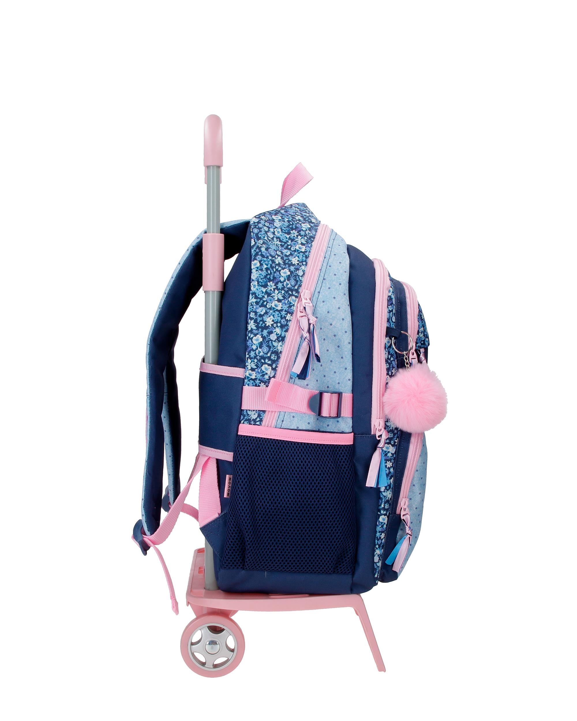 Mochila Escolar de Dois Compartimentos Movom Spring Vibes Marinho com Capacidade de 27,4l com Trolley Marinho Azul-2