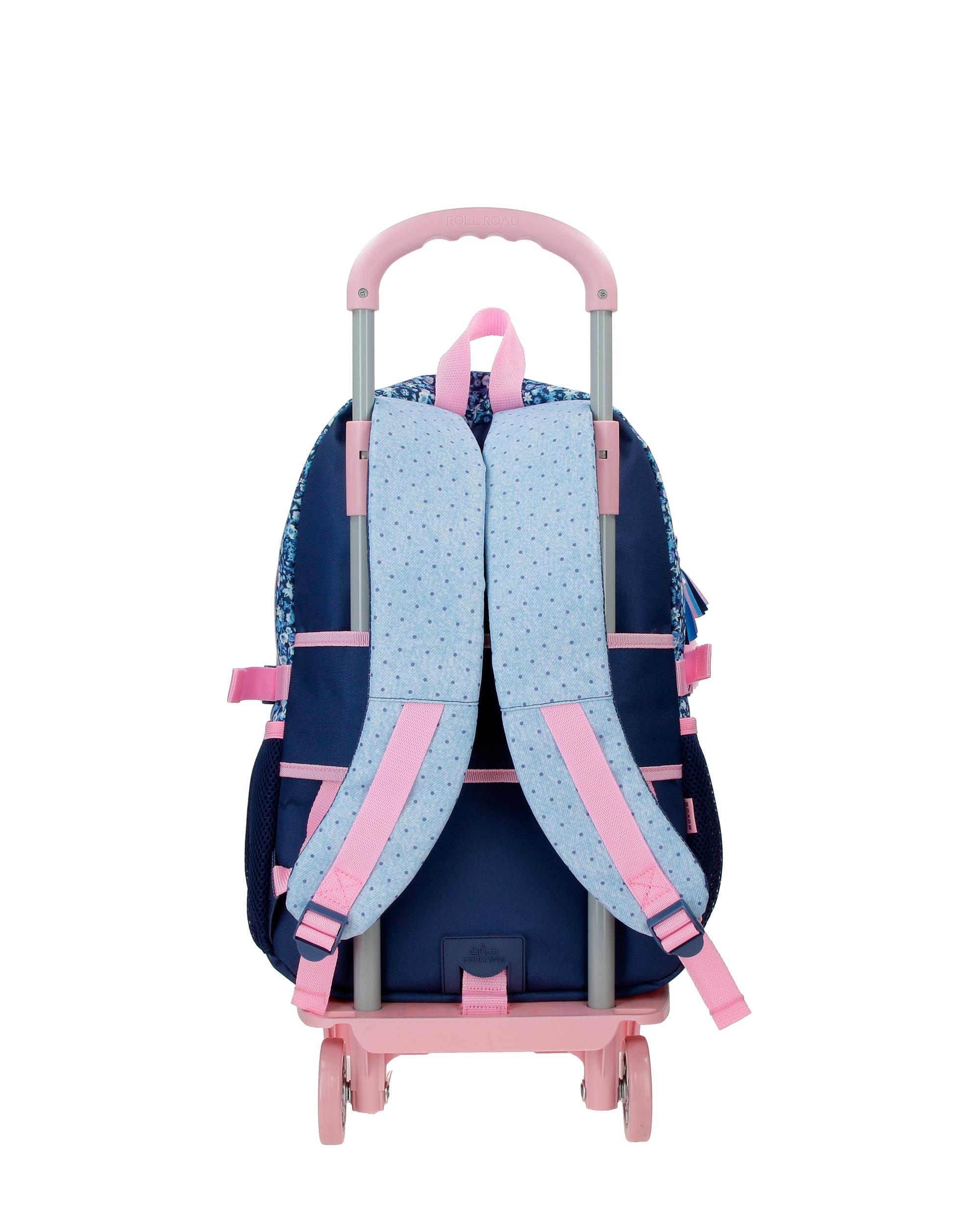 Mochila Escolar de Dois Compartimentos Movom Spring Vibes Marinho com Capacidade de 27,4l com Trolley Marinho Azul-3