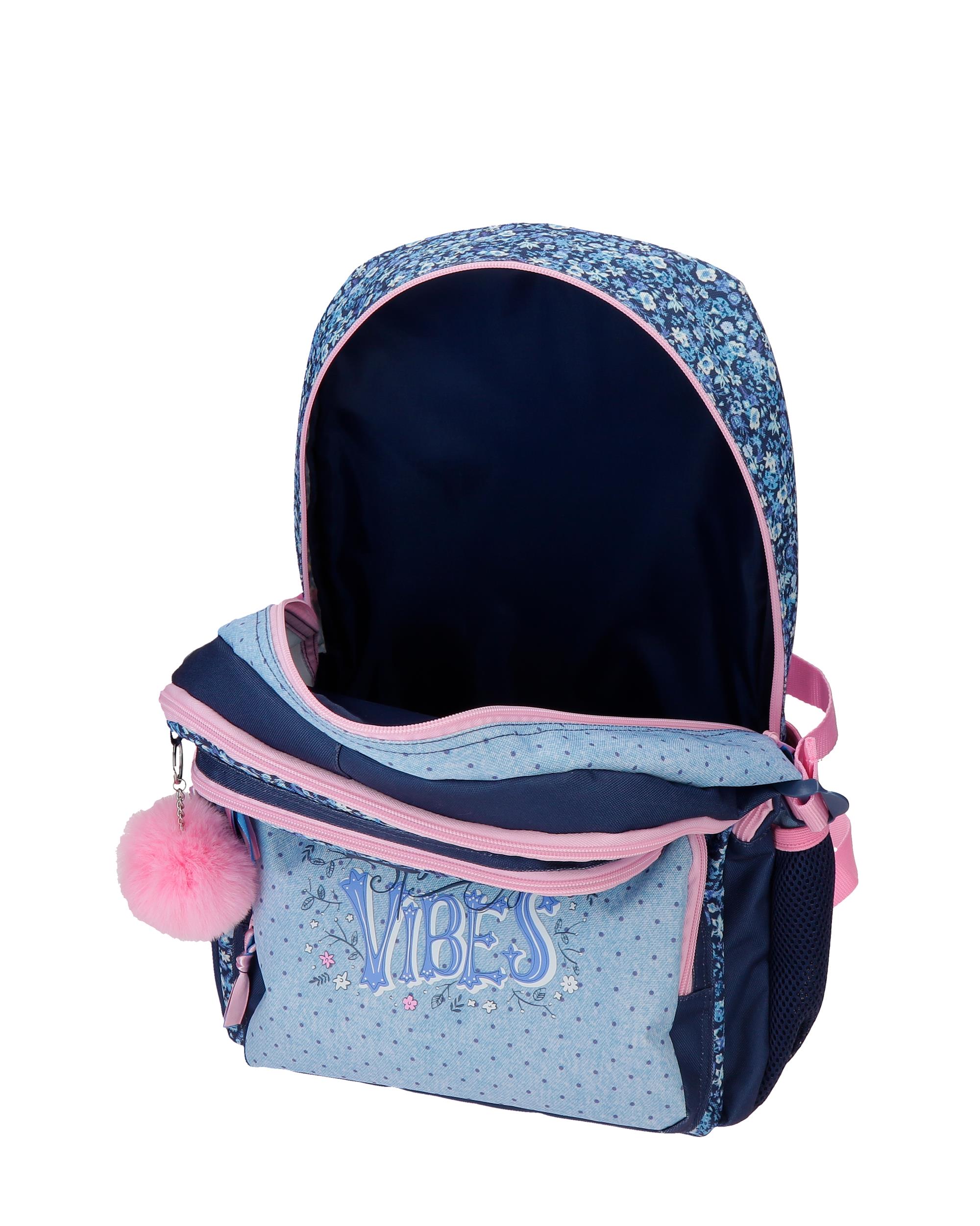 Mochila Escolar de Dois Compartimentos Movom Spring Vibes Marinho com Capacidade de 27,4l com Trolley Marinho Azul-4