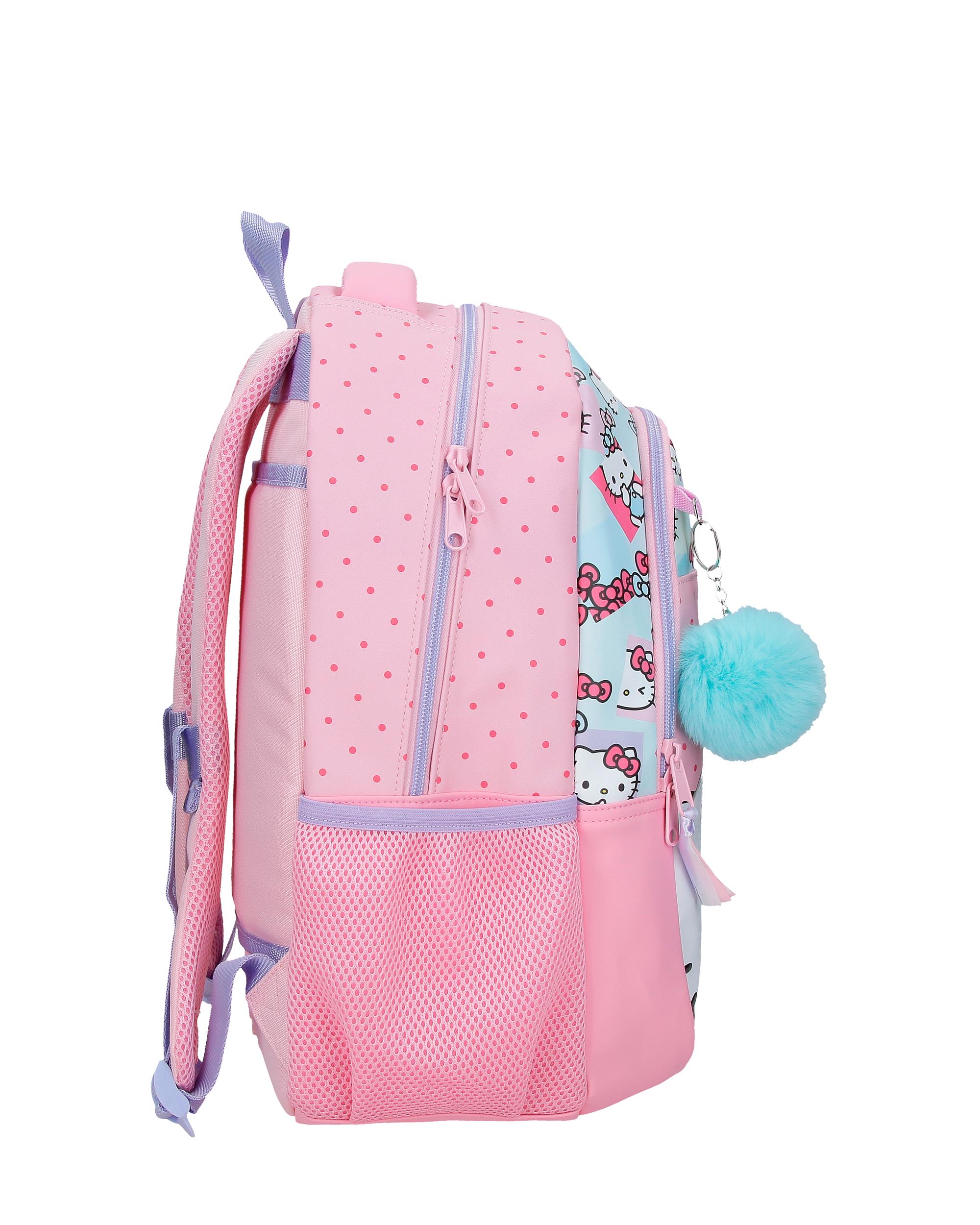 Mochila Escolar de Dois Compartimentos Hello Kitty Bows com Capacidade de 16,5l Adaptável a Carro em Rosa Rosa-2