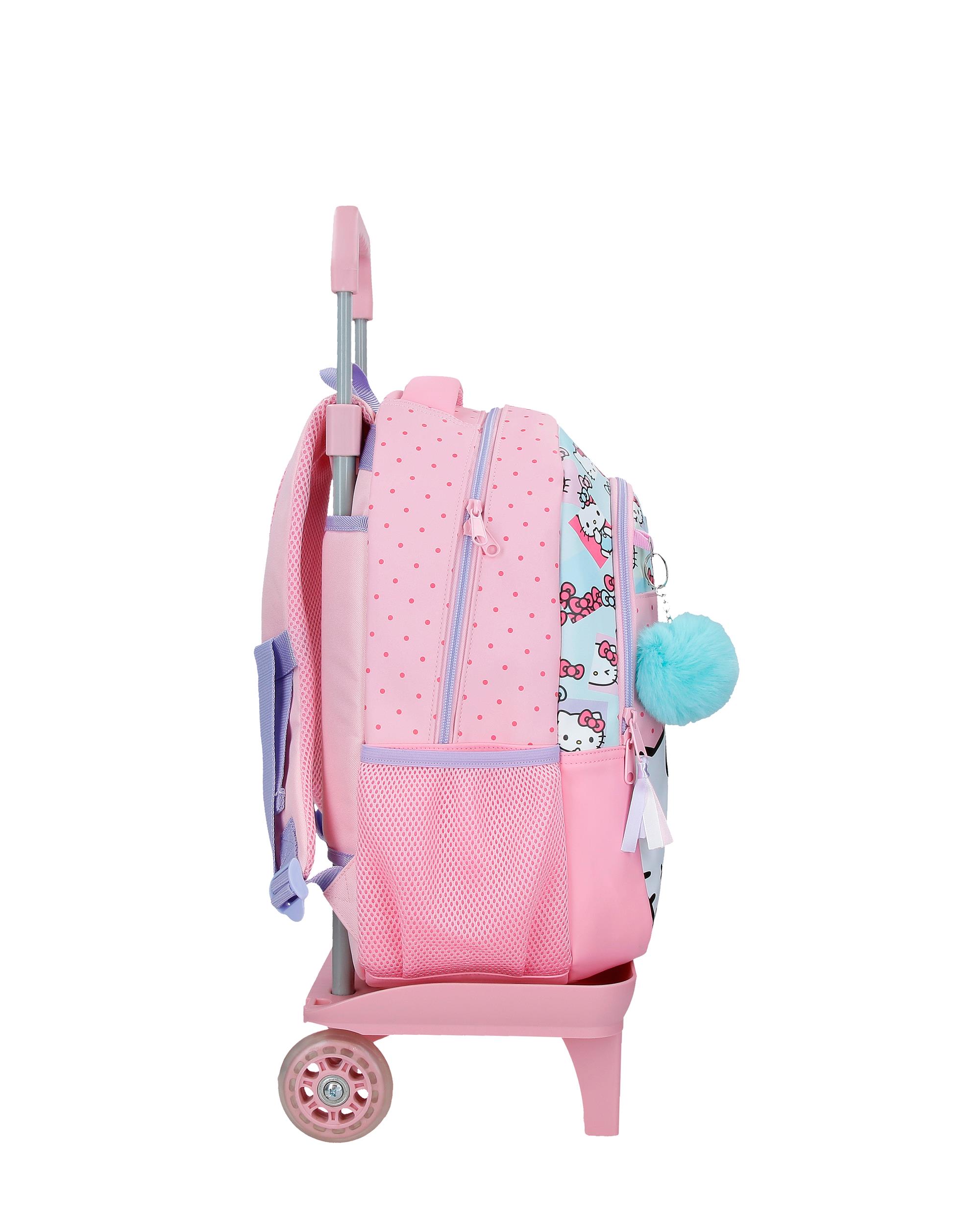 Mochila Escolar de Dois Compartimentos Hello Kitty Bows com Capacidade de 16,5l com Carro Rosa Rosa-2
