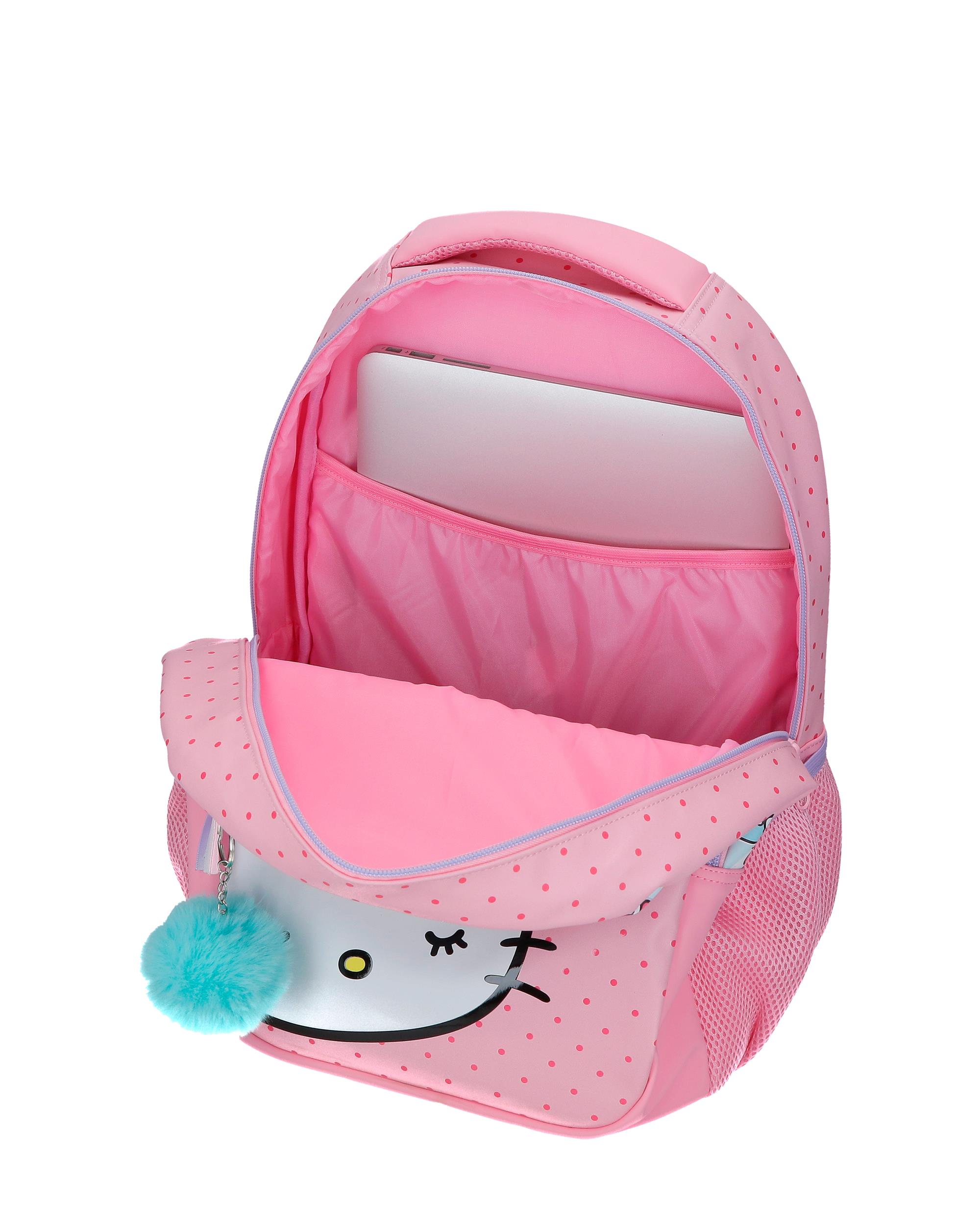 Mochila Escolar de Dois Compartimentos Hello Kitty Bows com Capacidade de 16,5l com Carro Rosa Rosa-4