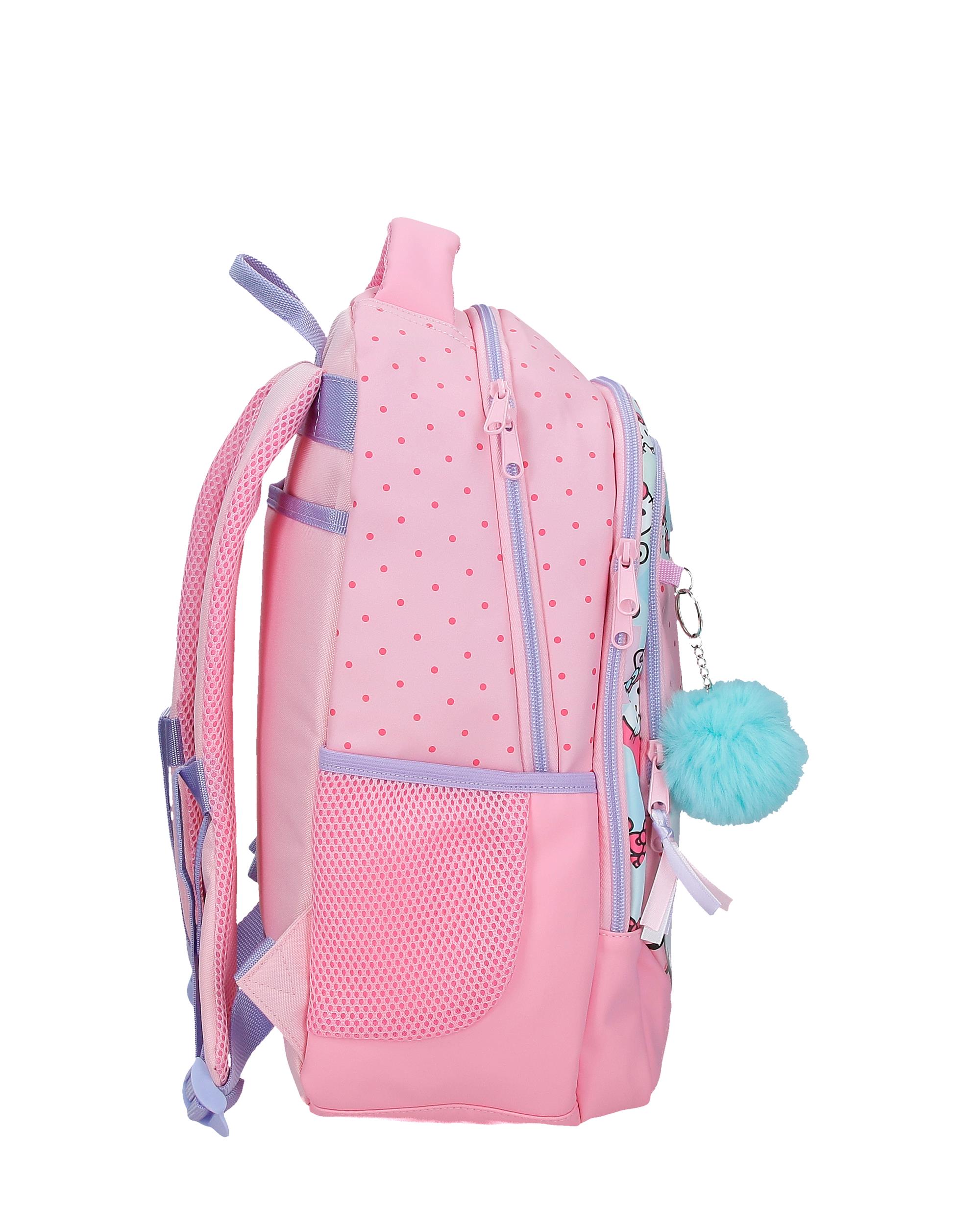 Mochila Escolar Três Compartimentos Hello Kitty Bows com Capacidade de 16,5l Adaptável a Carro em Rosa Rosa-2