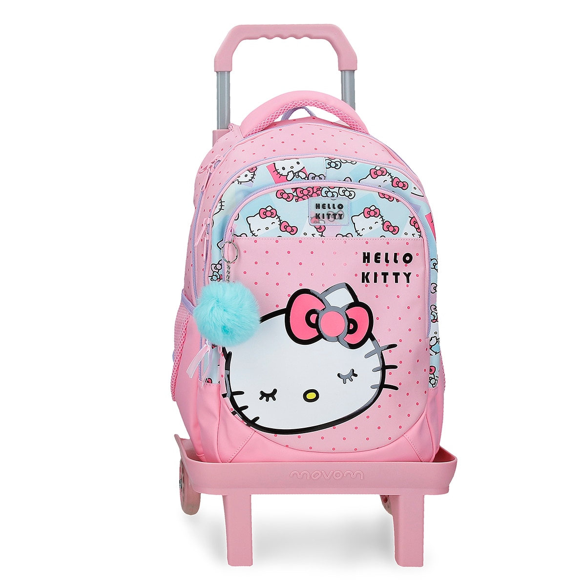 Imagem 0 de Mochila Escolar Três Compartimentos Hello Kitty Bows com Capacidade de 16,5l com Carrinho Rosa